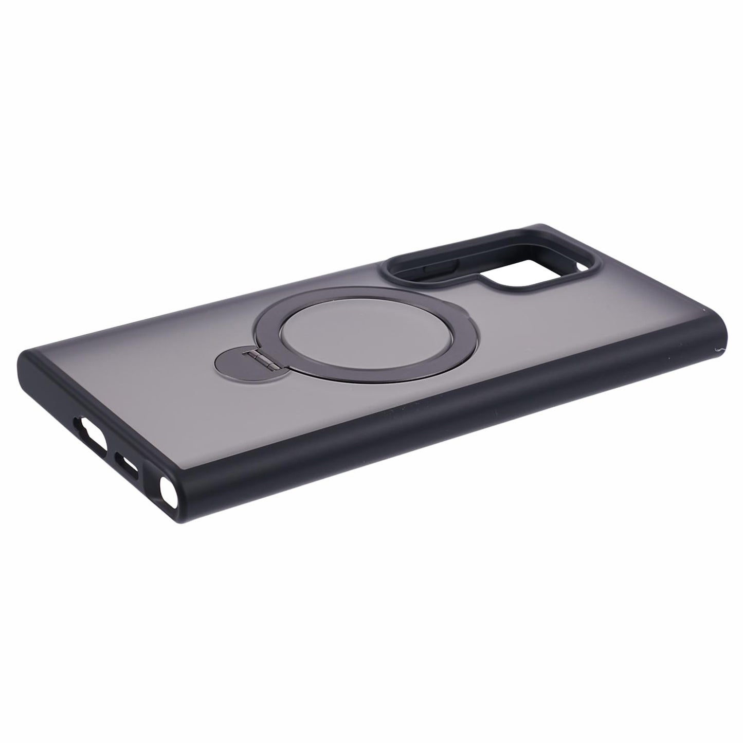For Samsung Galaxy S24 Ultra Phone Case Rotary Ring Kickstand Magnetic Phone Cover - Black