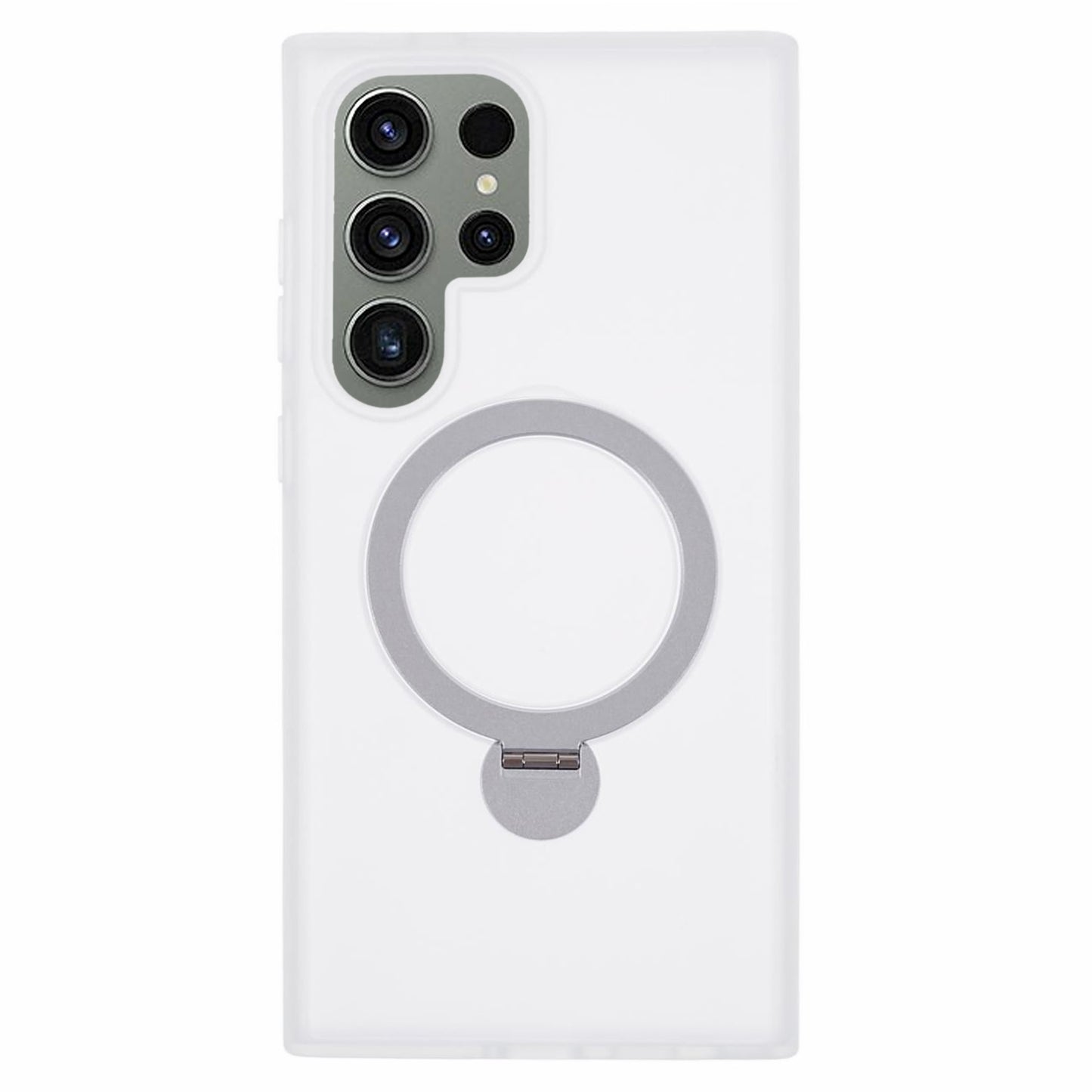 For Samsung Galaxy S24 Ultra Phone Case Rotary Ring Kickstand Magnetic Phone Cover - White