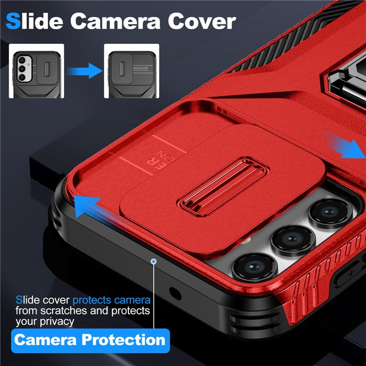 For Samsung Galaxy A34 5G Case Scratch-proof TPU+PC Slide Lens Protection Phone Shell - Red