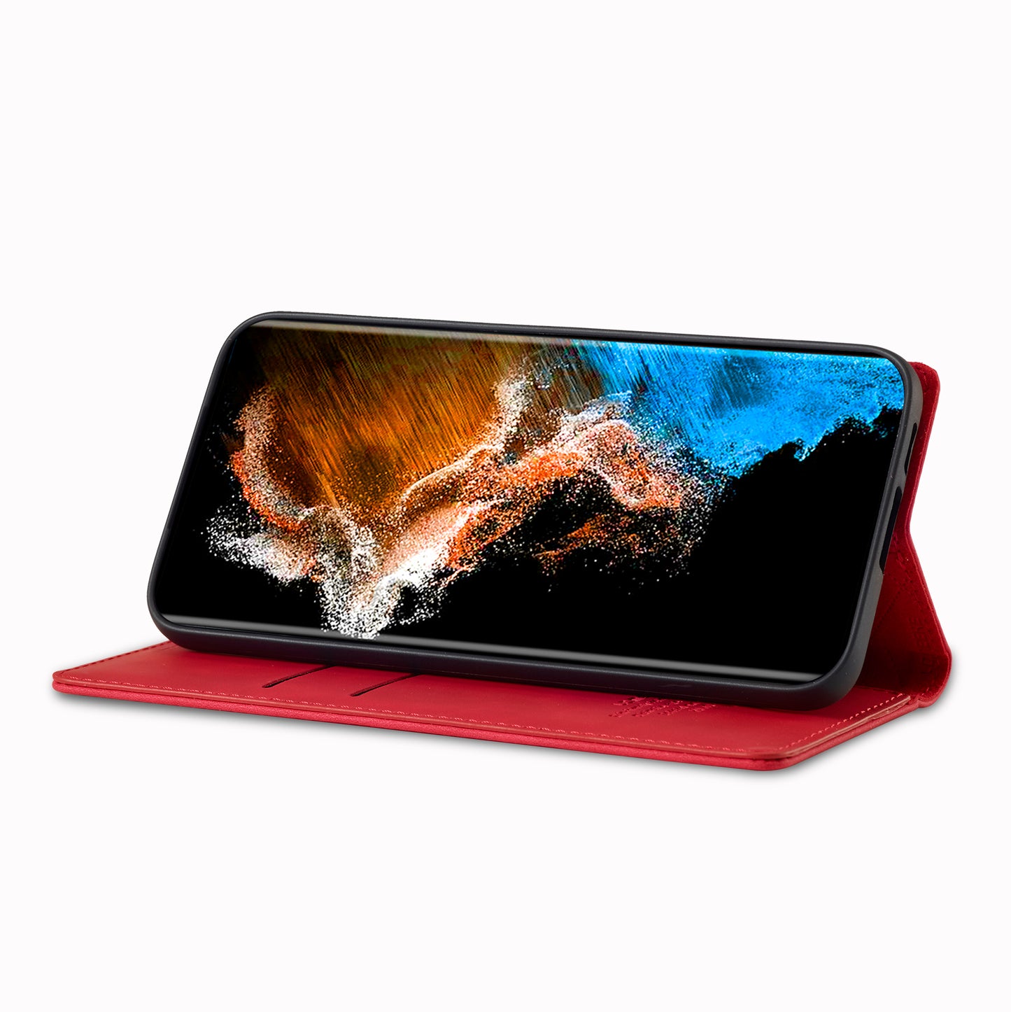 LC.IMEEKE For Samsung Galaxy S24 Case Microfiber Leather Folio Stand View Phone Cover - Red