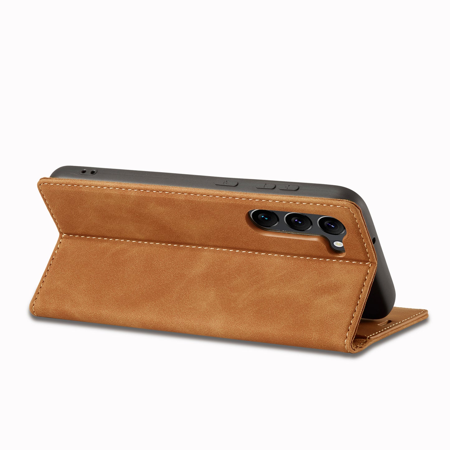 LC.IMEEKE For Samsung Galaxy S24 Case Microfiber Leather Folio Stand View Phone Cover - Brown