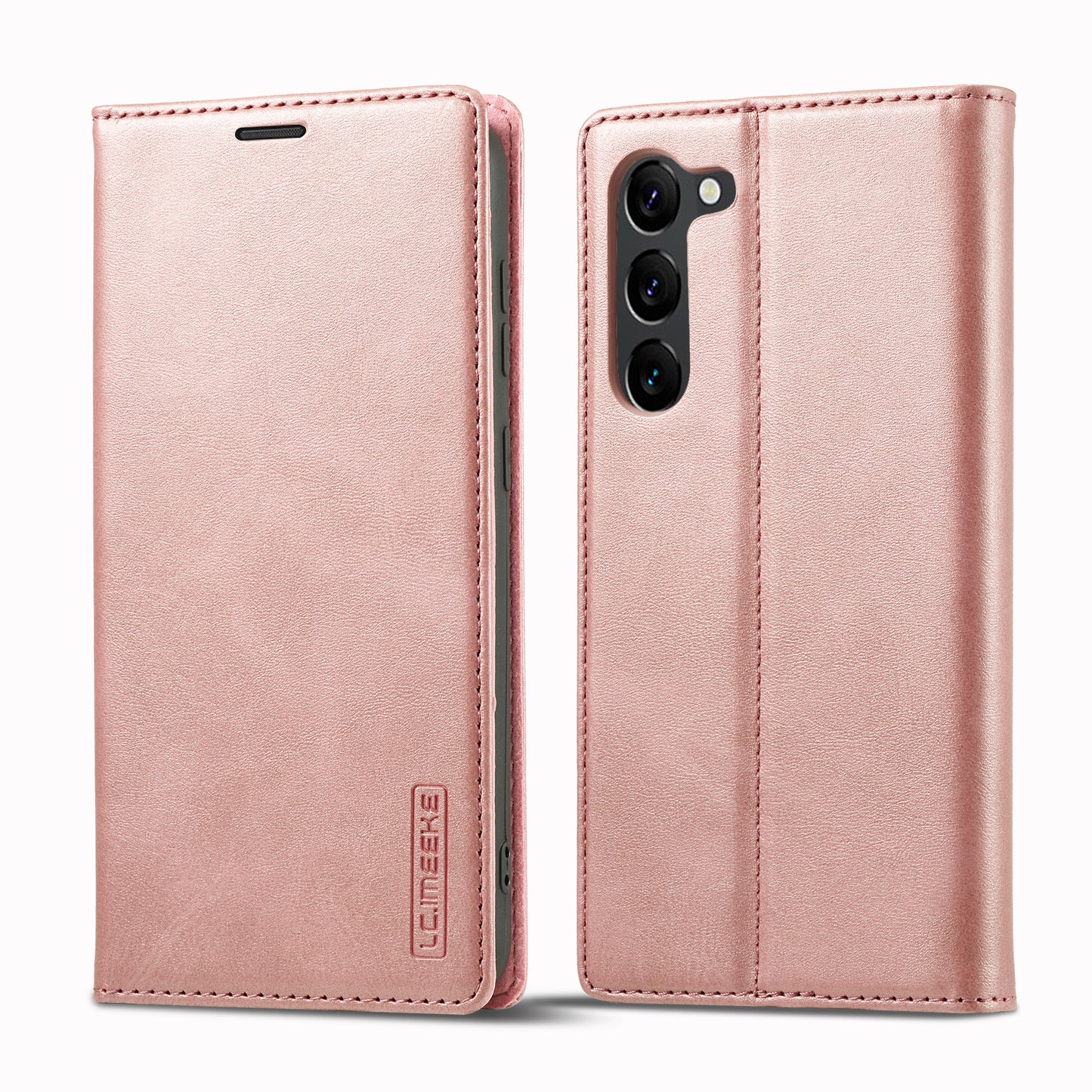 LC.IMEEKE For Samsung Galaxy S24 Case Microfiber Leather Folio Stand View Phone Cover - Rose Gold