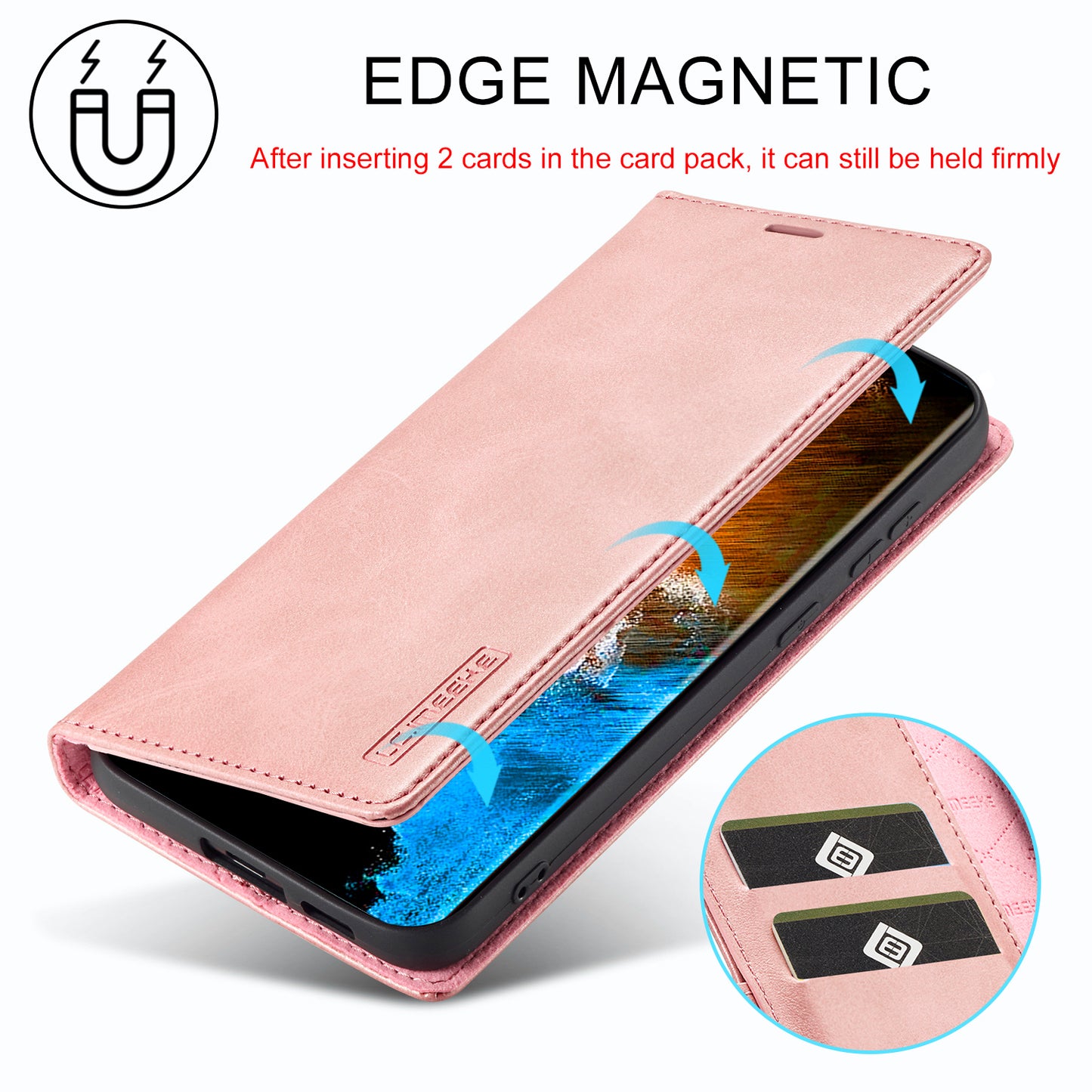 LC.IMEEKE For Samsung Galaxy S24 Case Microfiber Leather Folio Stand View Phone Cover - Rose Gold