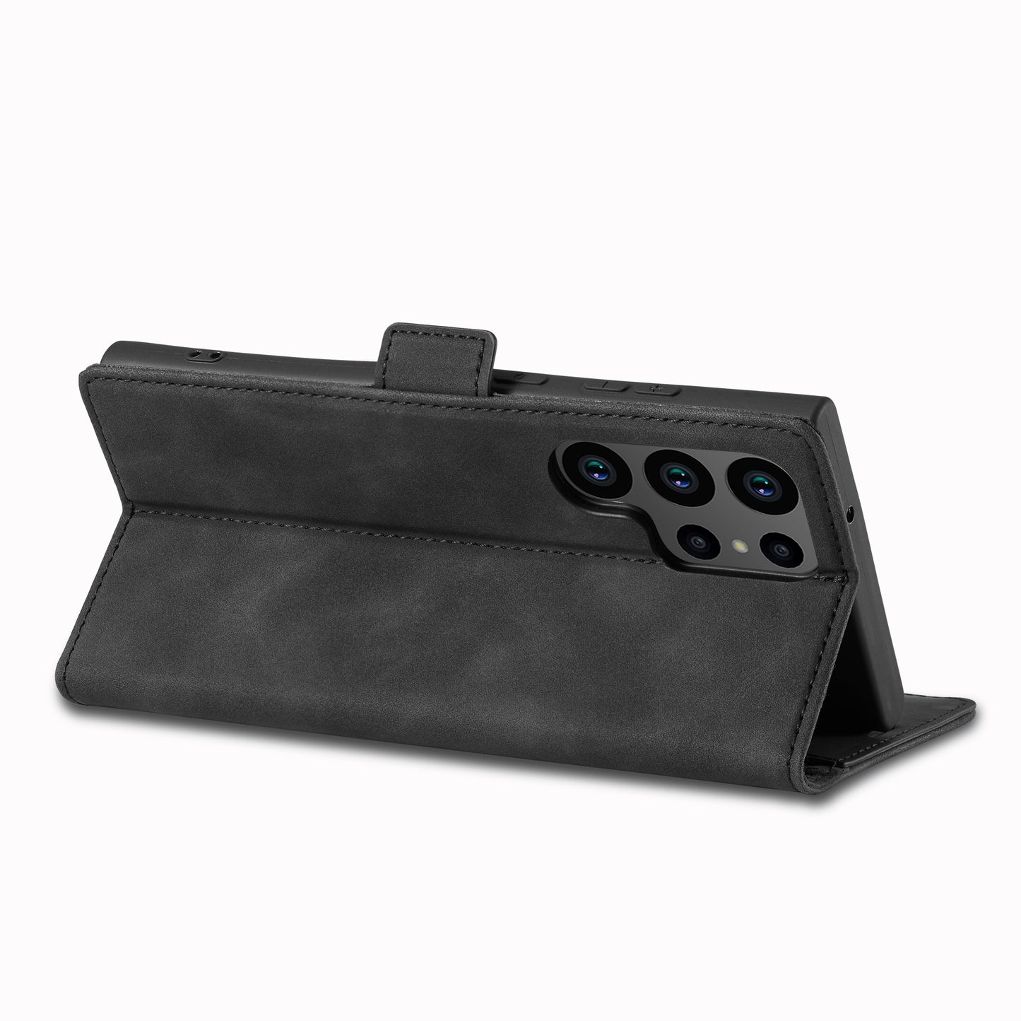 LC.IMEEKE For Samsung Galaxy S24 Ultra Case Magnetic Closure Microfiber Leather Phone Cover - Black