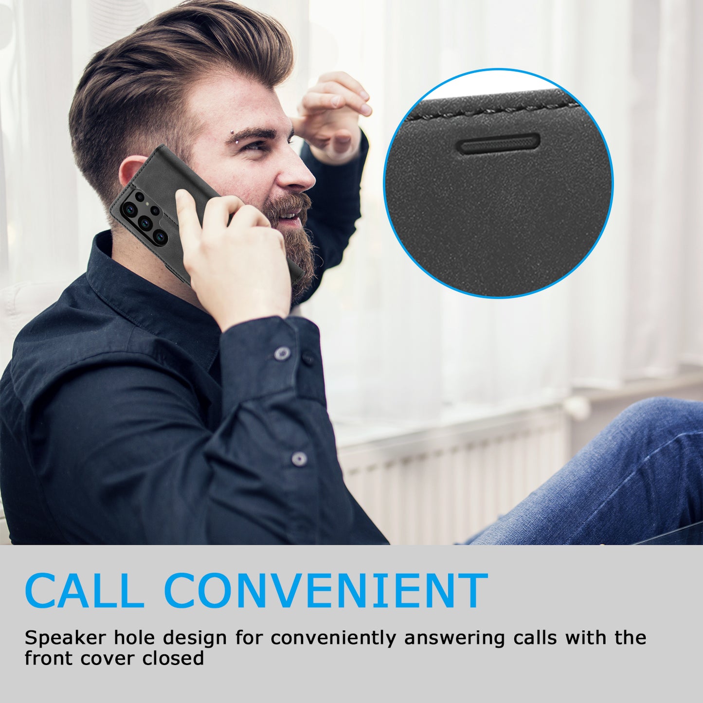 LC.IMEEKE For Samsung Galaxy S24 Ultra Case Magnetic Closure Microfiber Leather Phone Cover - Black