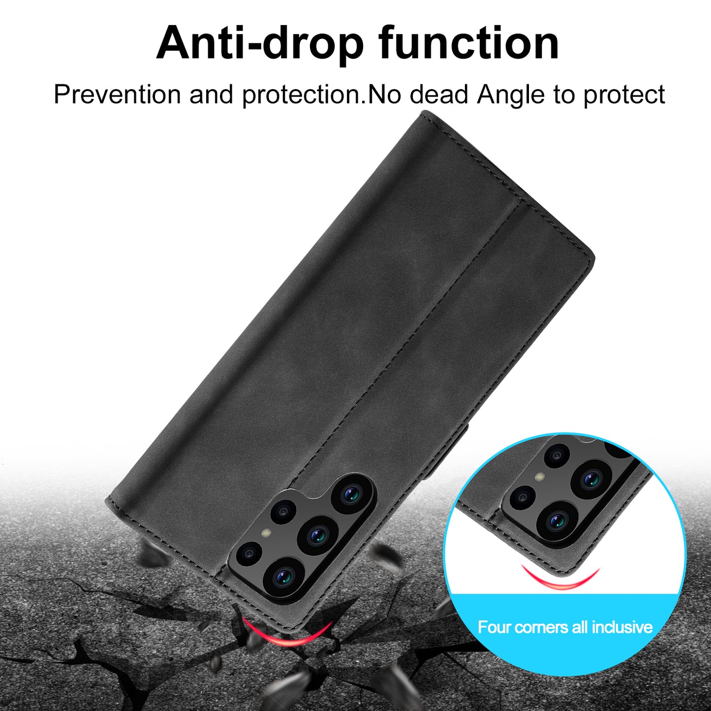 LC.IMEEKE For Samsung Galaxy S24 Ultra Case Magnetic Closure Microfiber Leather Phone Cover - Black