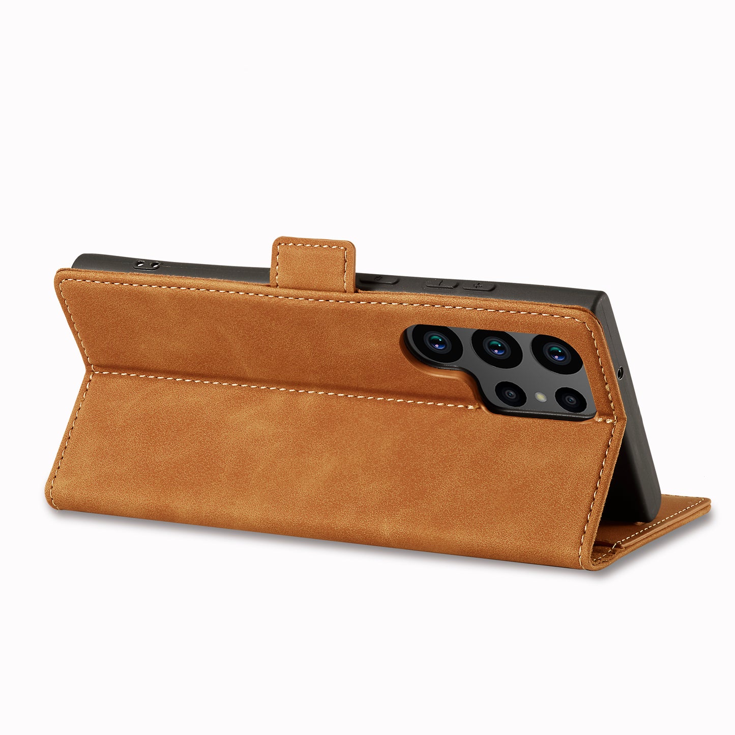 LC.IMEEKE For Samsung Galaxy S24 Ultra Case Magnetic Closure Microfiber Leather Phone Cover - Brown