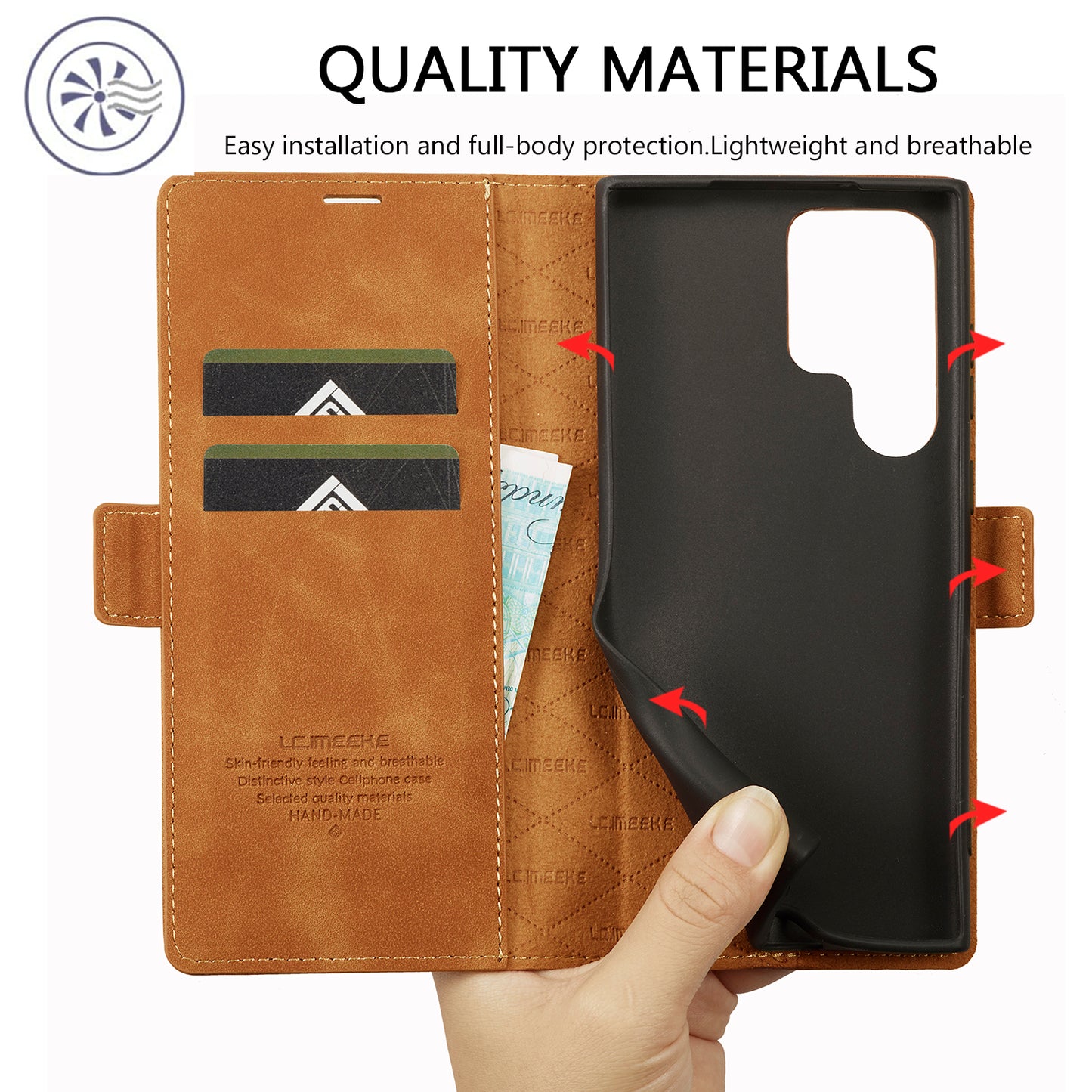 LC.IMEEKE For Samsung Galaxy S24 Ultra Case Magnetic Closure Microfiber Leather Phone Cover - Brown