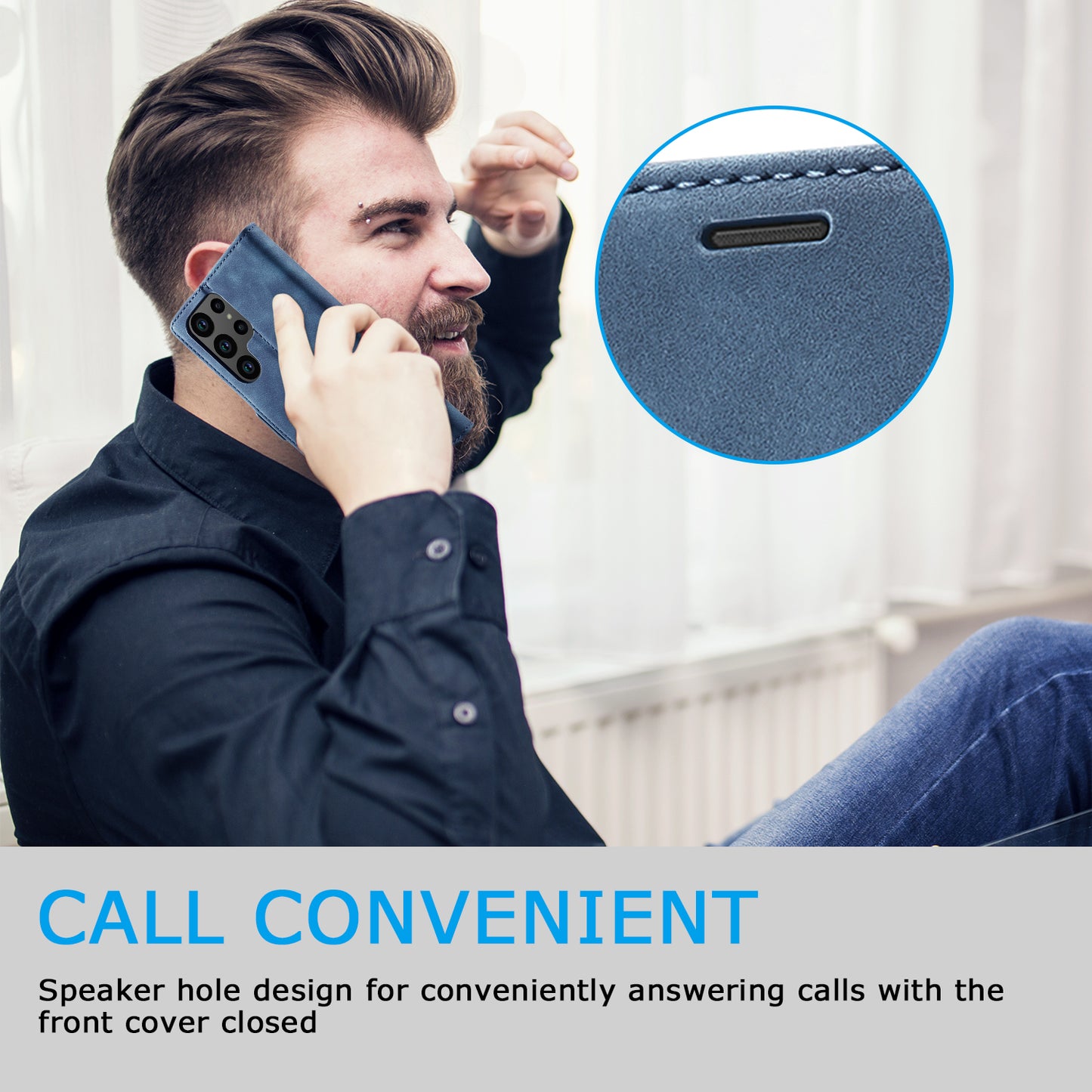 LC.IMEEKE For Samsung Galaxy S24 Ultra Case Magnetic Closure Microfiber Leather Phone Cover - Blue