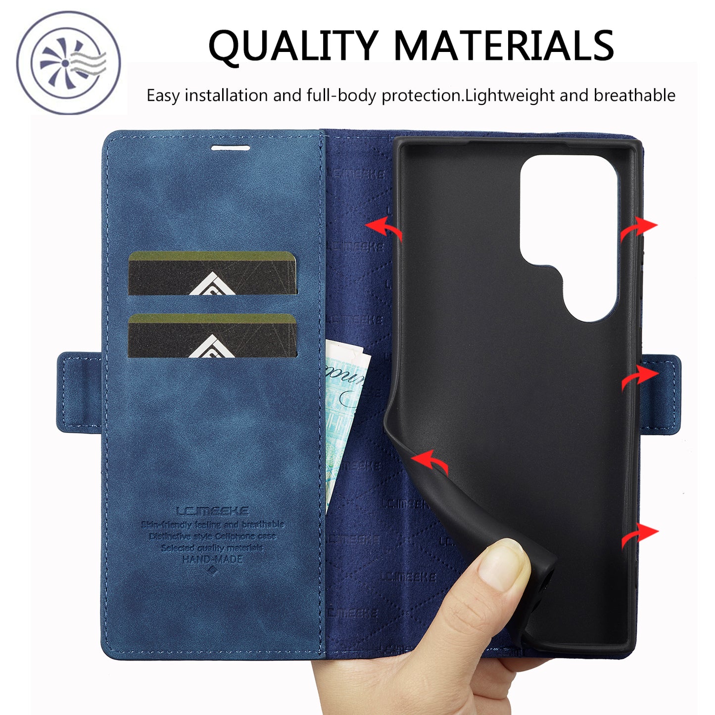 LC.IMEEKE For Samsung Galaxy S24 Ultra Case Magnetic Closure Microfiber Leather Phone Cover - Blue