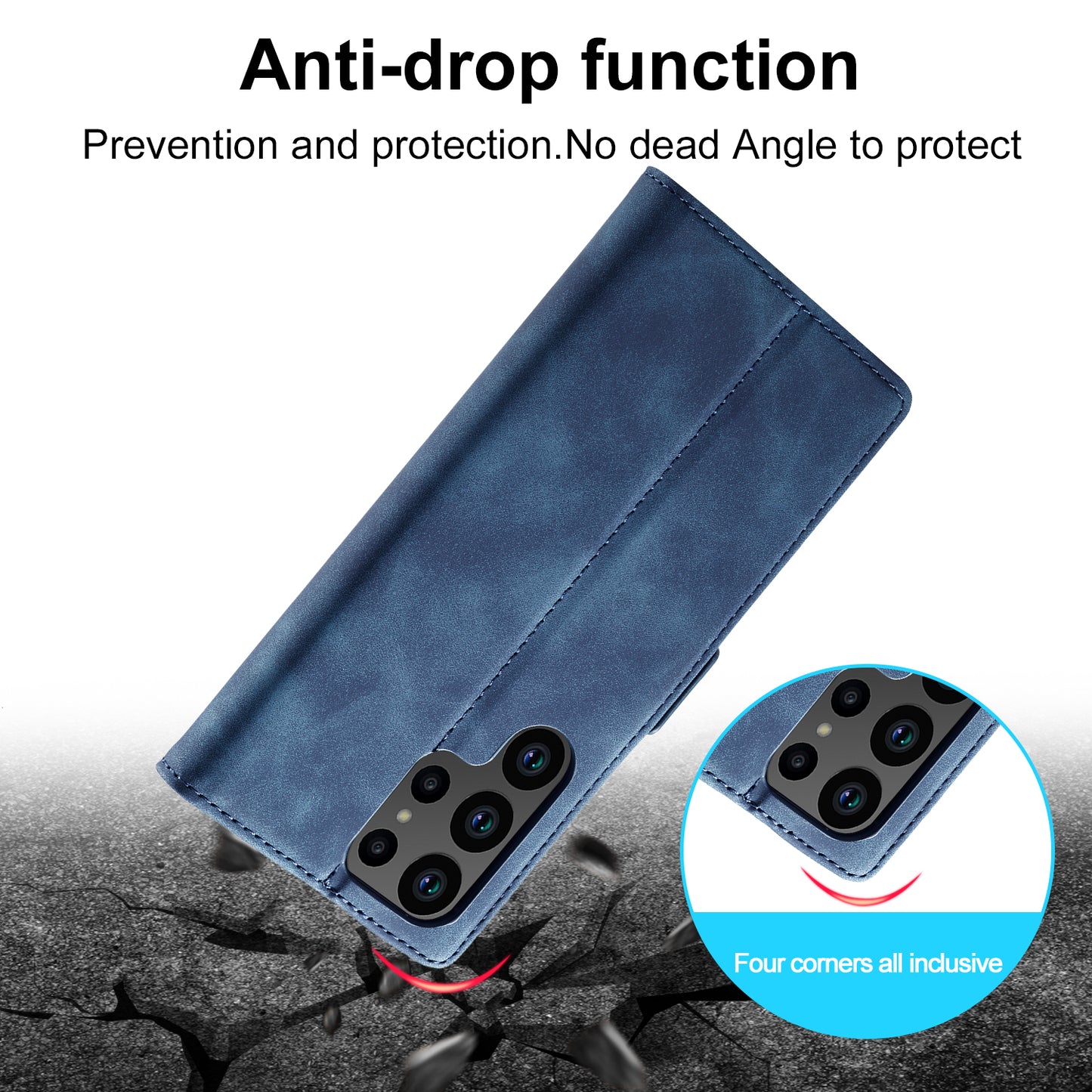 LC.IMEEKE For Samsung Galaxy S24 Ultra Case Magnetic Closure Microfiber Leather Phone Cover - Blue