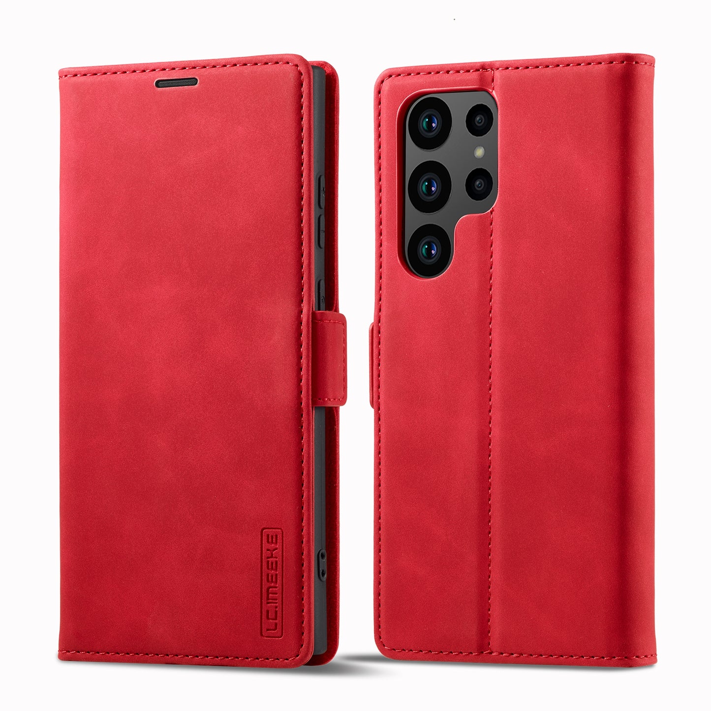 LC.IMEEKE For Samsung Galaxy S24 Ultra Case Magnetic Closure Microfiber Leather Phone Cover - Red