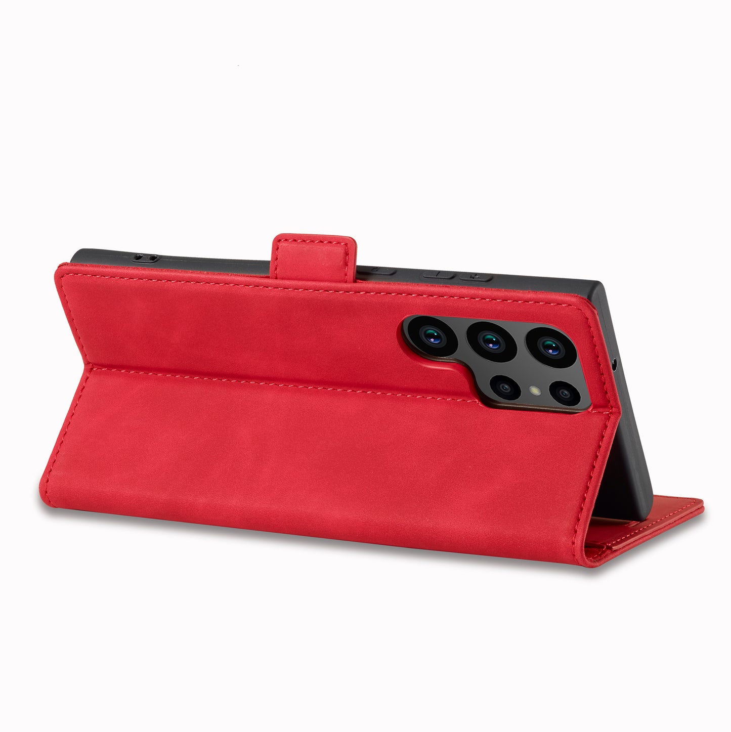 LC.IMEEKE For Samsung Galaxy S24 Ultra Case Magnetic Closure Microfiber Leather Phone Cover - Red