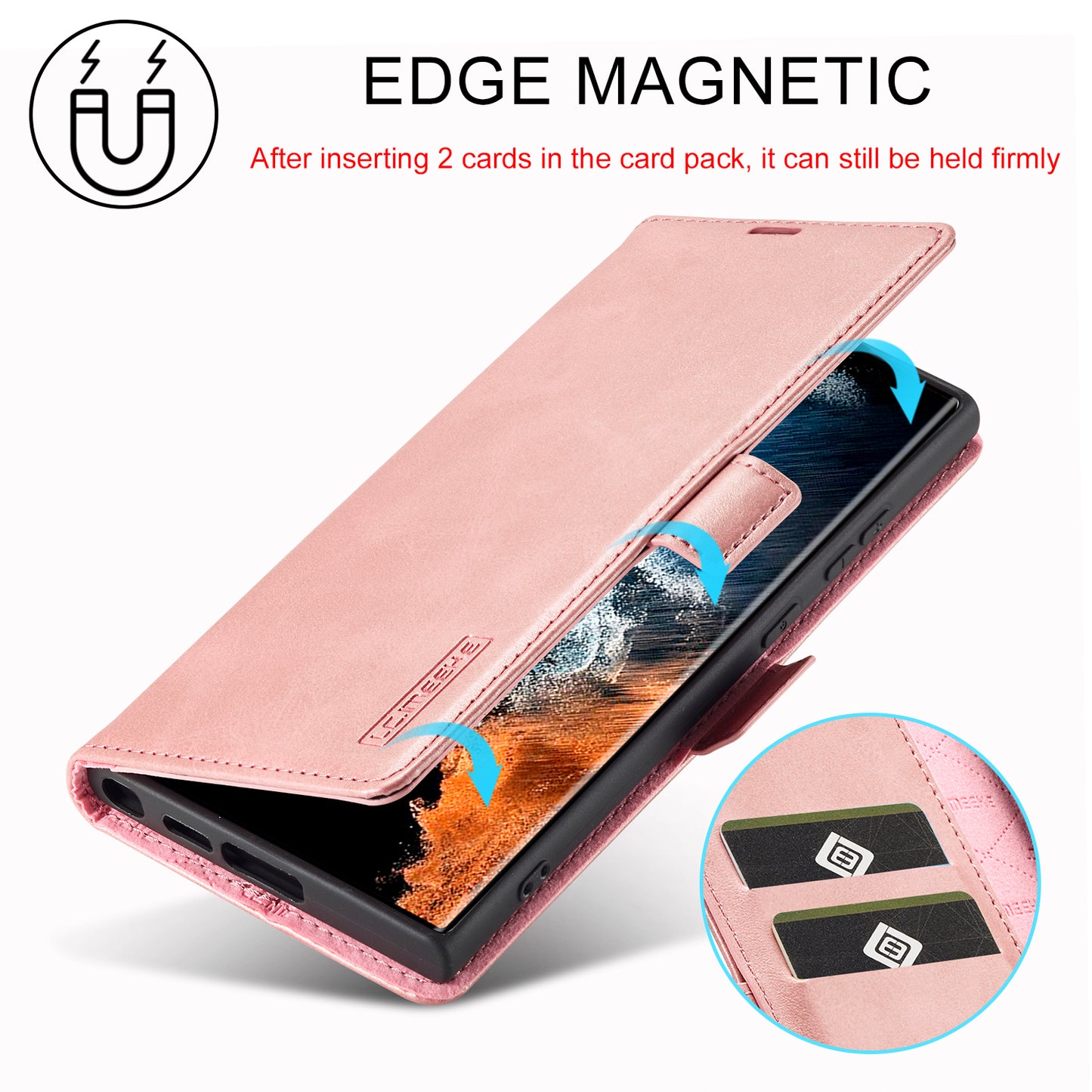 LC.IMEEKE For Samsung Galaxy S24 Ultra Case Magnetic Closure Microfiber Leather Phone Cover - Rose Gold