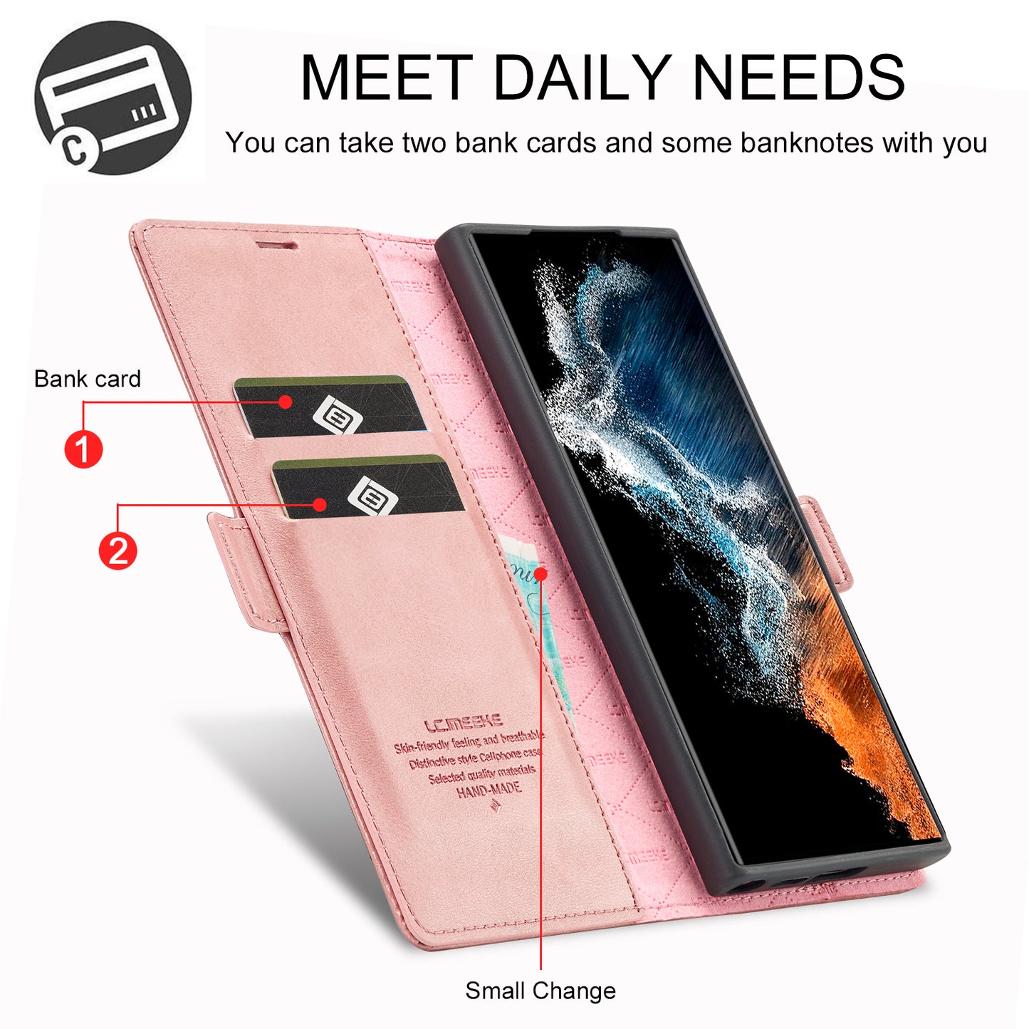 LC.IMEEKE For Samsung Galaxy S24 Ultra Case Magnetic Closure Microfiber Leather Phone Cover - Rose Gold