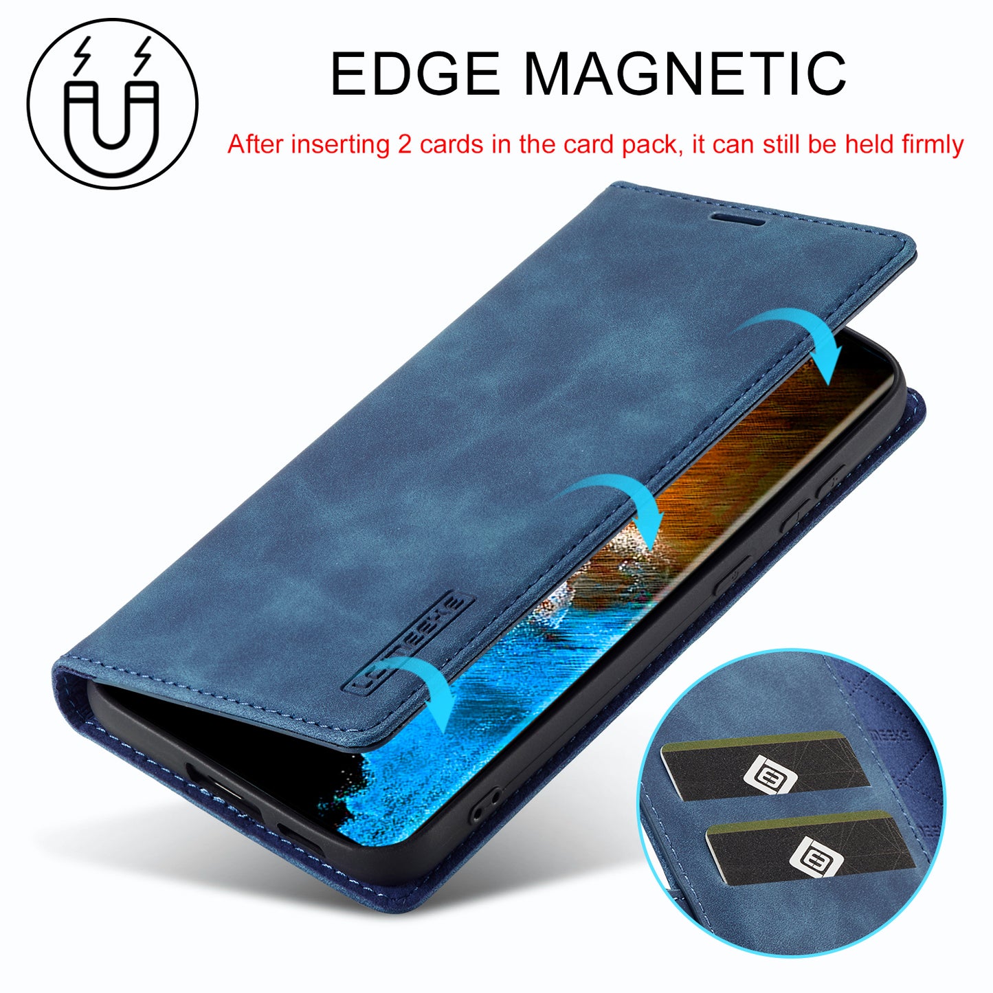 LC.IMEEKE For Samsung Galaxy S24+ Microfiber Leather Case Wallet Phone Cover Viewing Stand - Blue