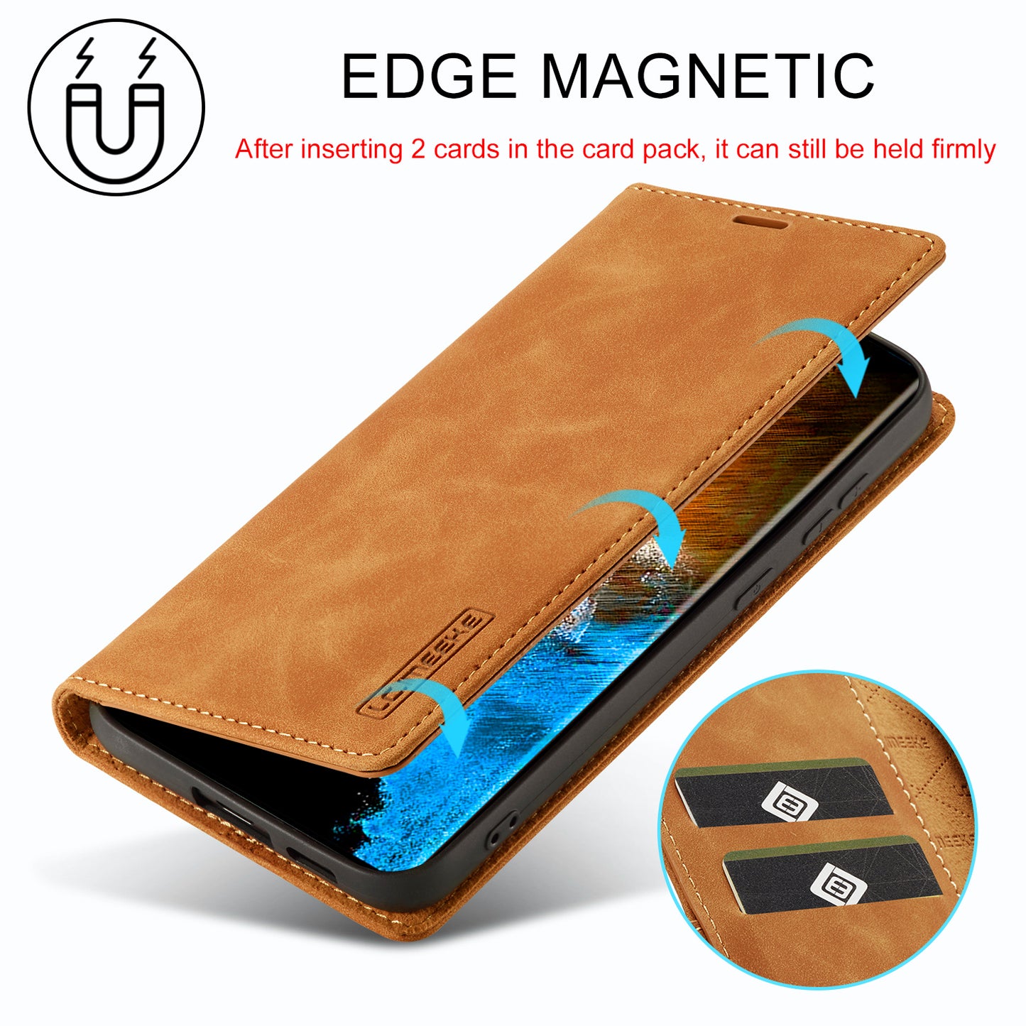 LC.IMEEKE For Samsung Galaxy S24+ Microfiber Leather Case Wallet Phone Cover Viewing Stand - Brown