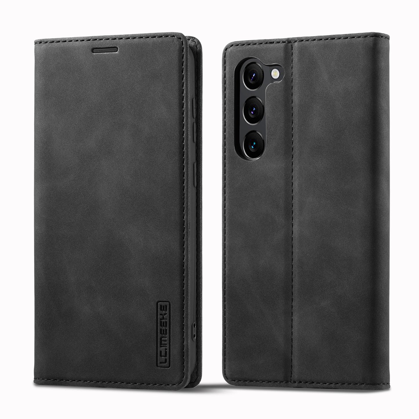LC.IMEEKE For Samsung Galaxy S24+ Microfiber Leather Case Wallet Phone Cover Viewing Stand - Black