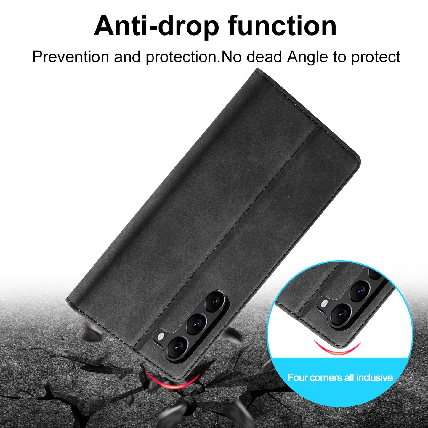 LC.IMEEKE For Samsung Galaxy S24+ Microfiber Leather Case Wallet Phone Cover Viewing Stand - Black