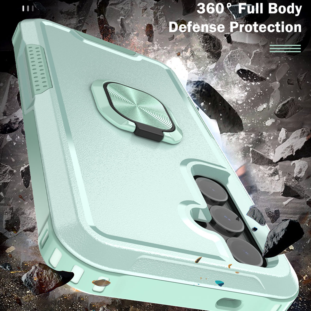 For Samsung Galaxy S24 Cell Phone Case PC+Silicone Rotary Ring Kickstand Back Cover - Green