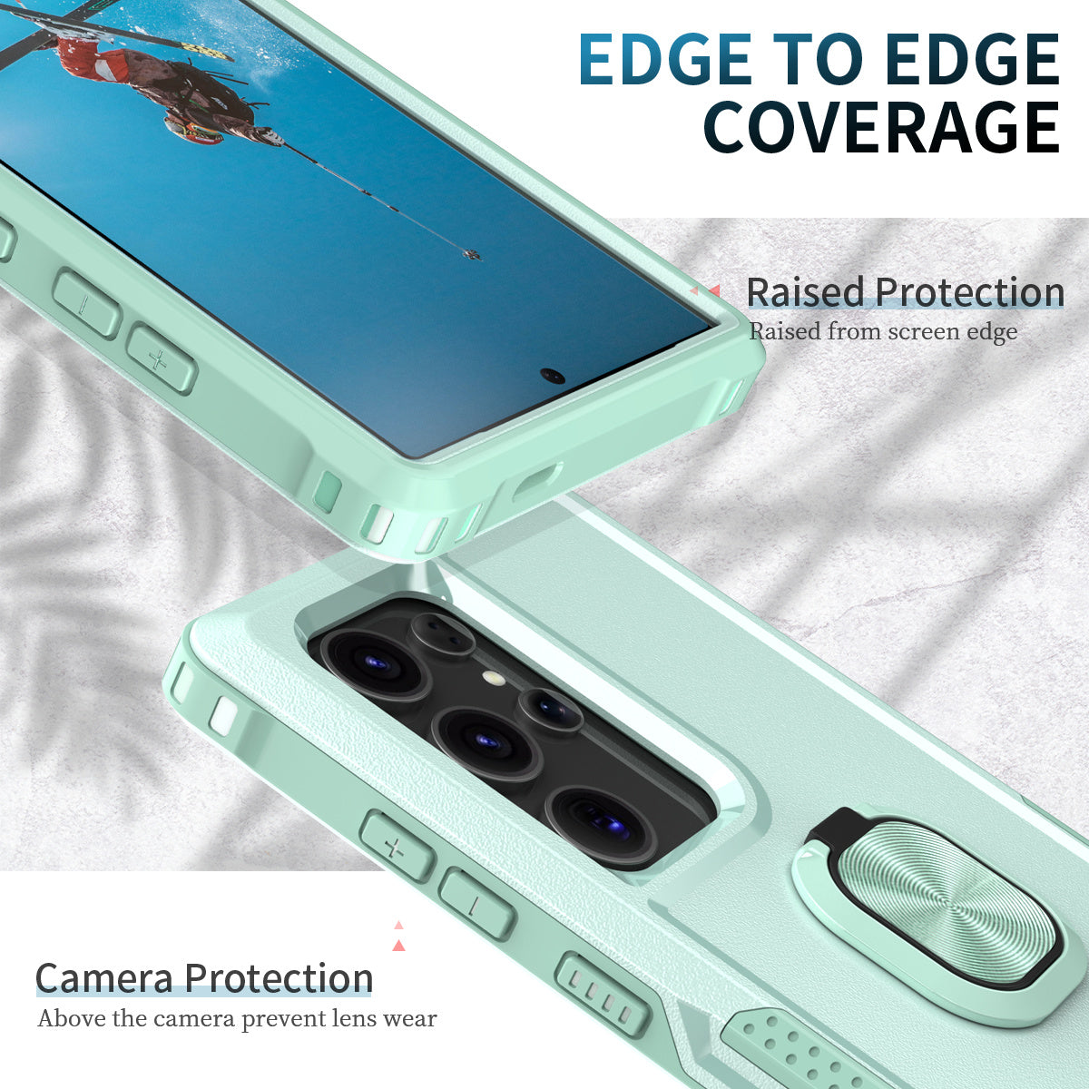 For Samsung Galaxy S24 Ultra Case Shockproof PC+Silicone Phone Cover with Rotary Ring Kickstand - Green