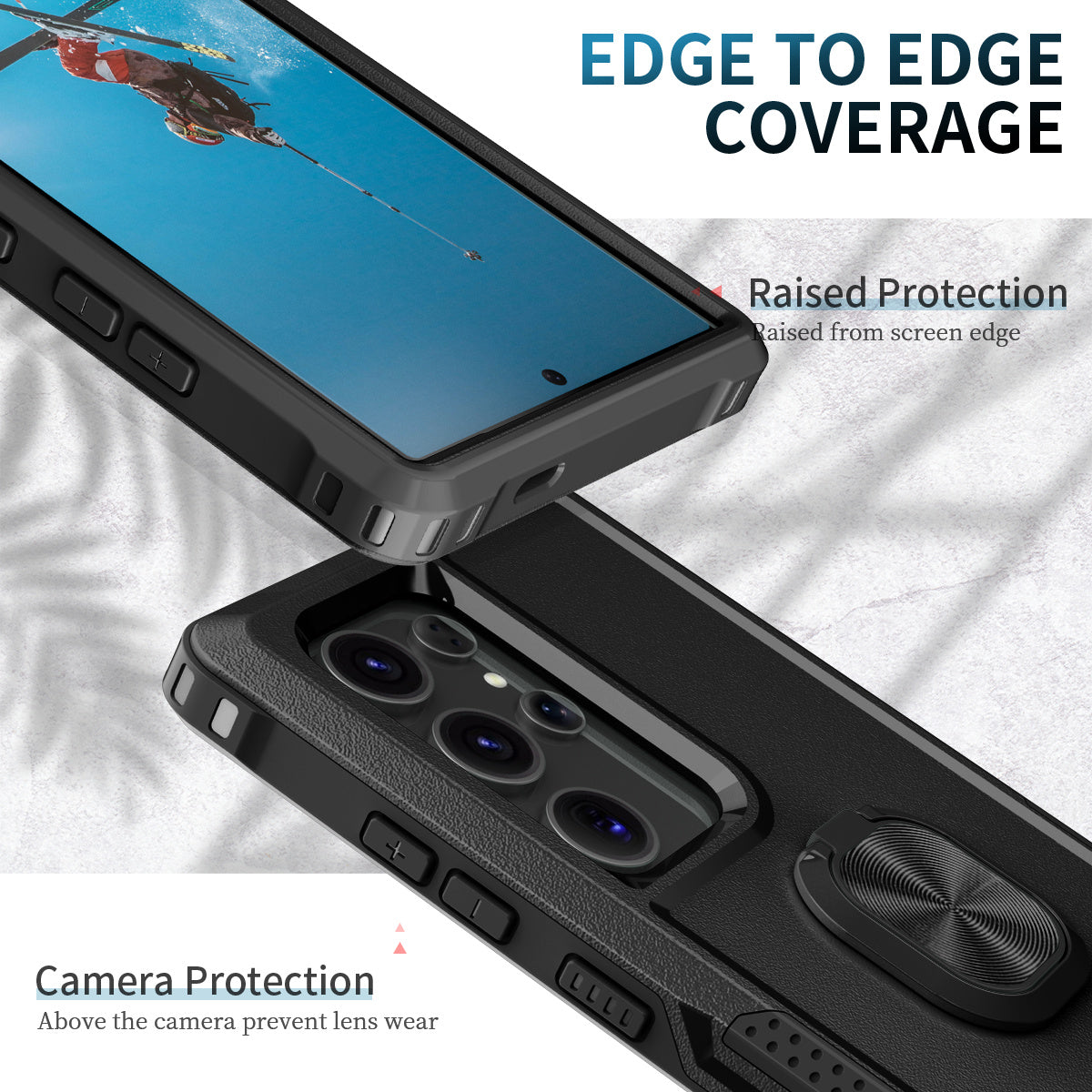 For Samsung Galaxy S24 Ultra Case Shockproof PC+Silicone Phone Cover with Rotary Ring Kickstand - Black
