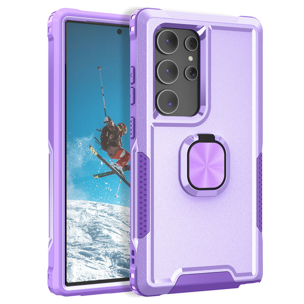 For Samsung Galaxy S24 Ultra Case Shockproof PC+Silicone Phone Cover with Rotary Ring Kickstand - Light Purple