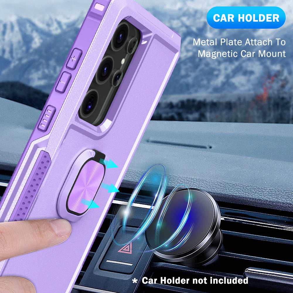For Samsung Galaxy S24 Ultra Case Shockproof PC+Silicone Phone Cover with Rotary Ring Kickstand - Light Purple