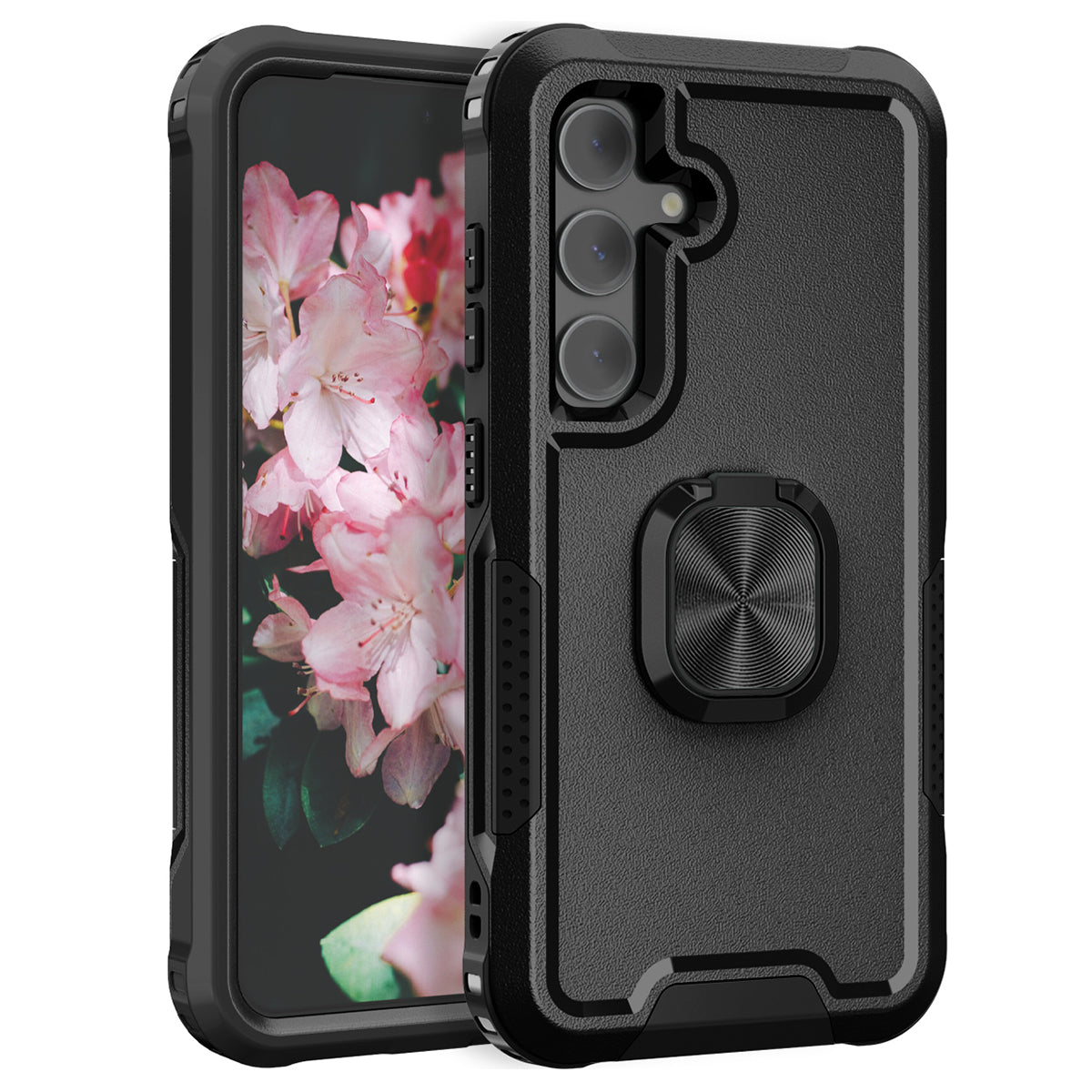 For Samsung Galaxy S24+ Case Anti-scratch PC+Silicone Rotatable Ring Kickstand Phone Protector - Black