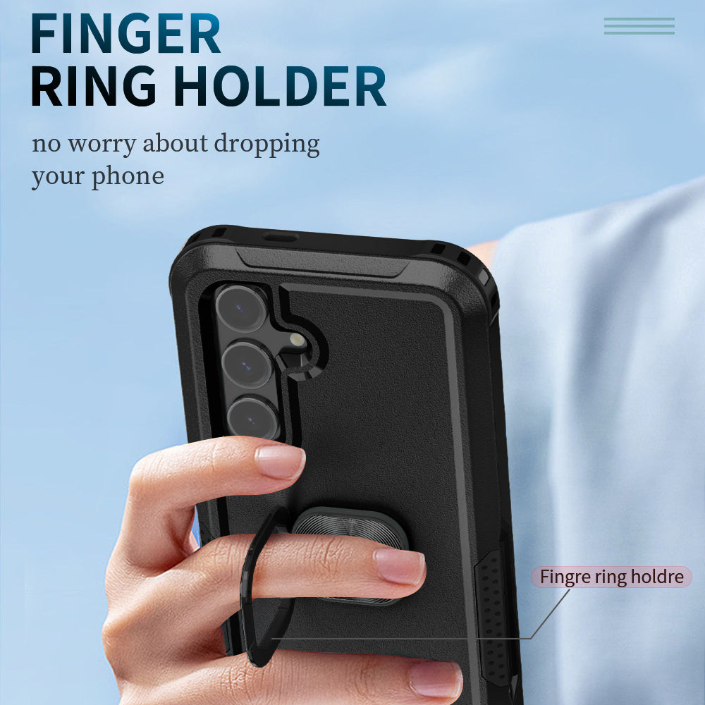 For Samsung Galaxy S24+ Case Anti-scratch PC+Silicone Rotatable Ring Kickstand Phone Protector - Black