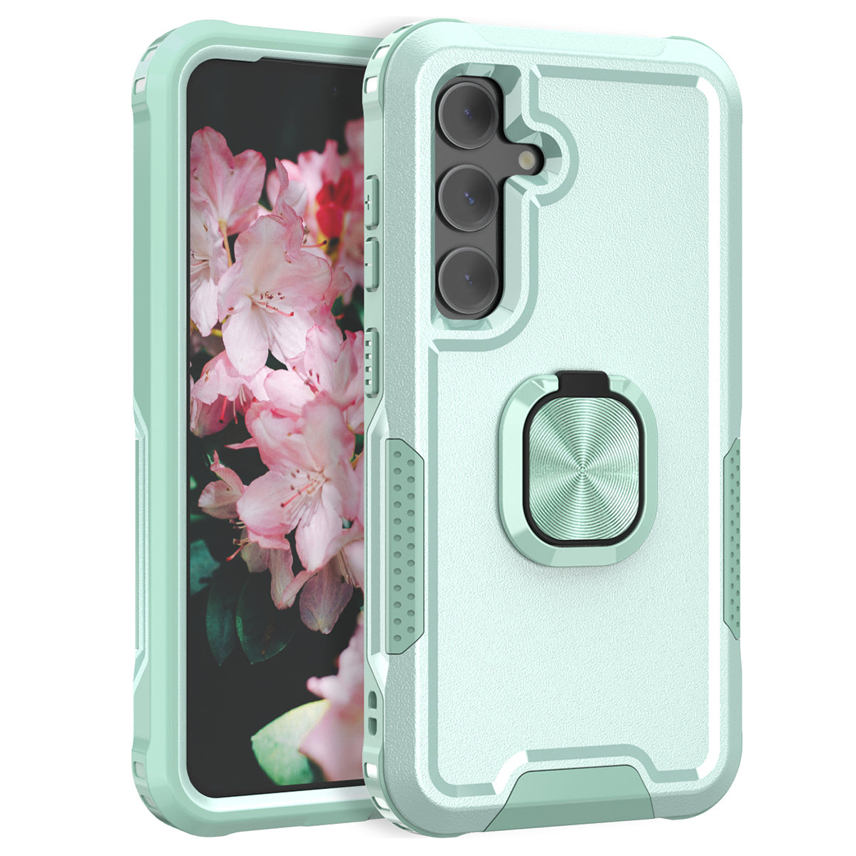 For Samsung Galaxy S24+ Case Anti-scratch PC+Silicone Rotatable Ring Kickstand Phone Protector - Green