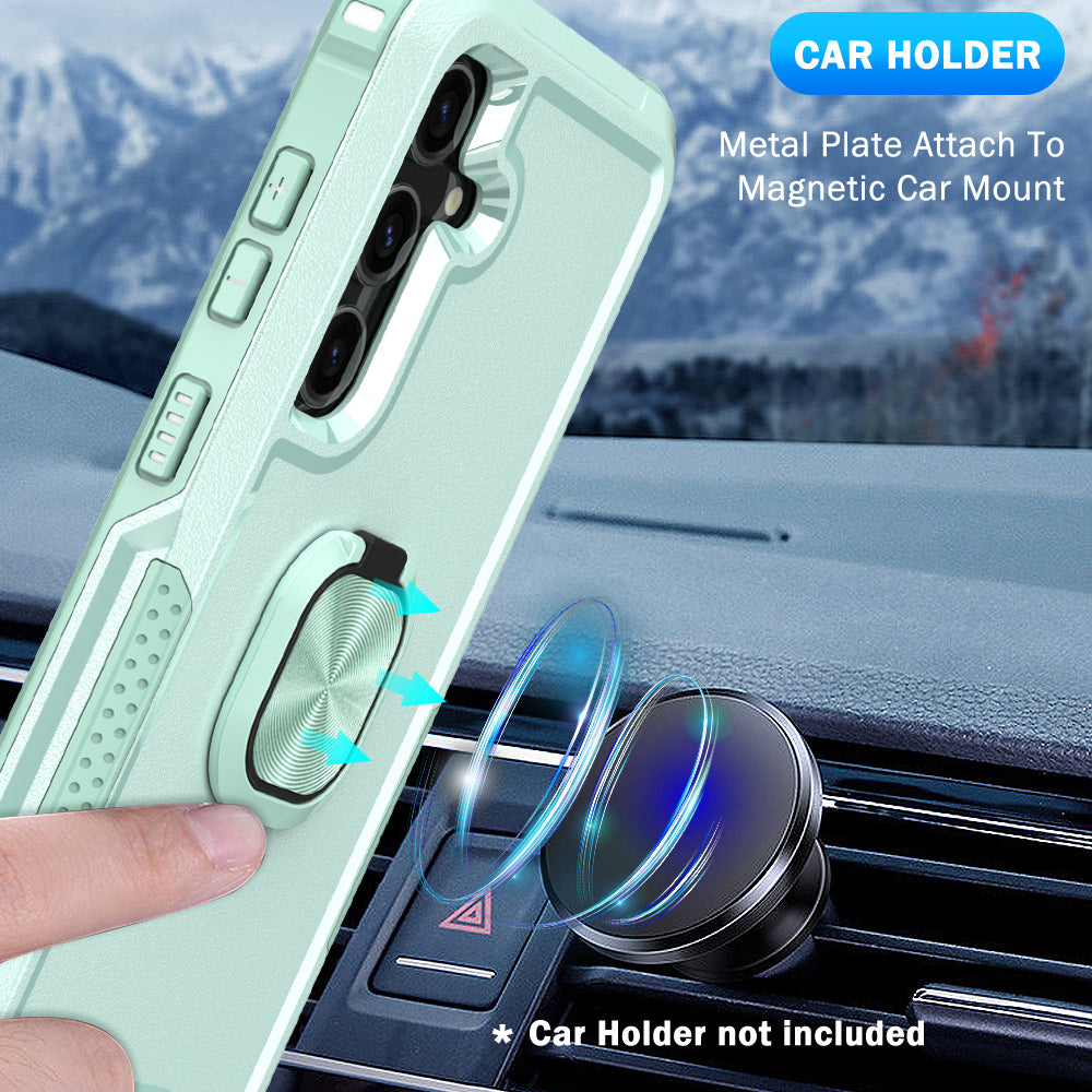 For Samsung Galaxy S24+ Case Anti-scratch PC+Silicone Rotatable Ring Kickstand Phone Protector - Green