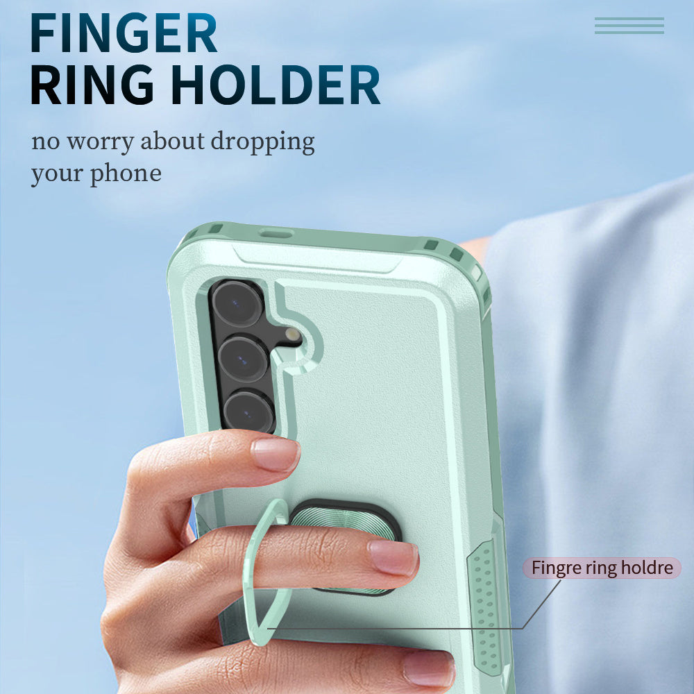 For Samsung Galaxy S24+ Case Anti-scratch PC+Silicone Rotatable Ring Kickstand Phone Protector - Green
