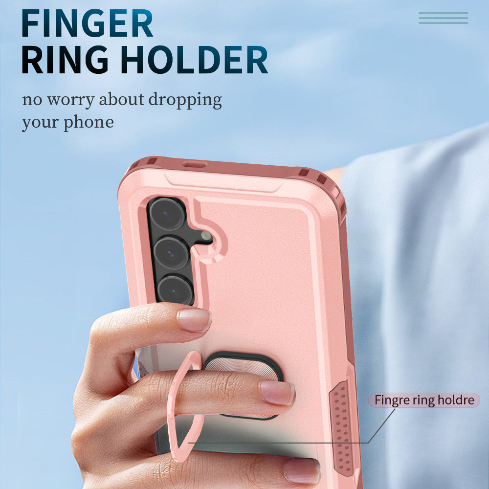 For Samsung Galaxy S24+ Case Anti-scratch PC+Silicone Rotatable Ring Kickstand Phone Protector - Pink