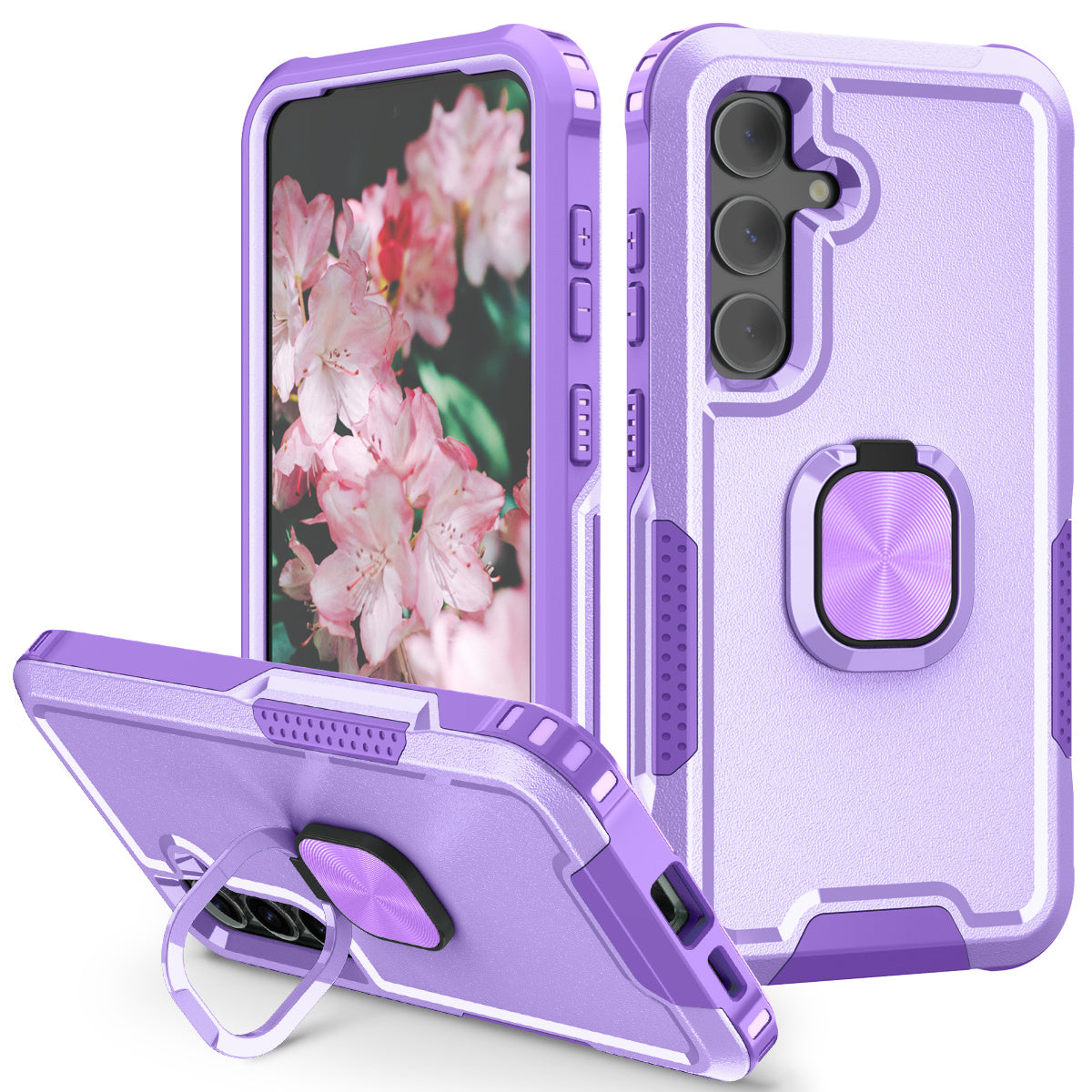 For Samsung Galaxy S24+ Case Anti-scratch PC+Silicone Rotatable Ring Kickstand Phone Protector - Light Purple