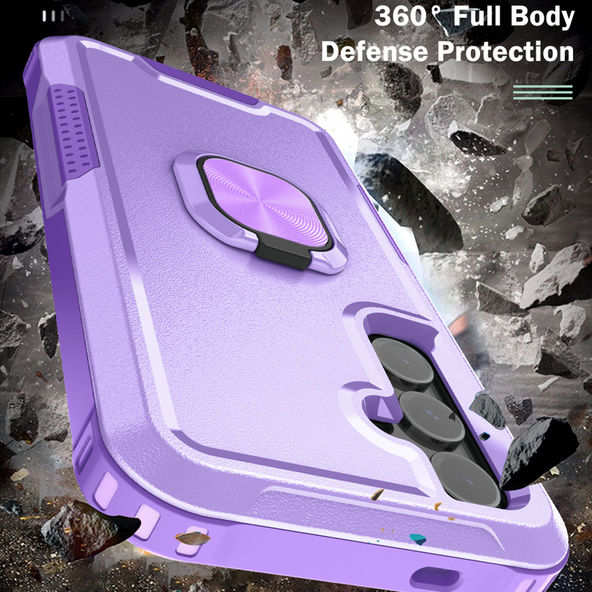 For Samsung Galaxy S24+ Case Anti-scratch PC+Silicone Rotatable Ring Kickstand Phone Protector - Light Purple