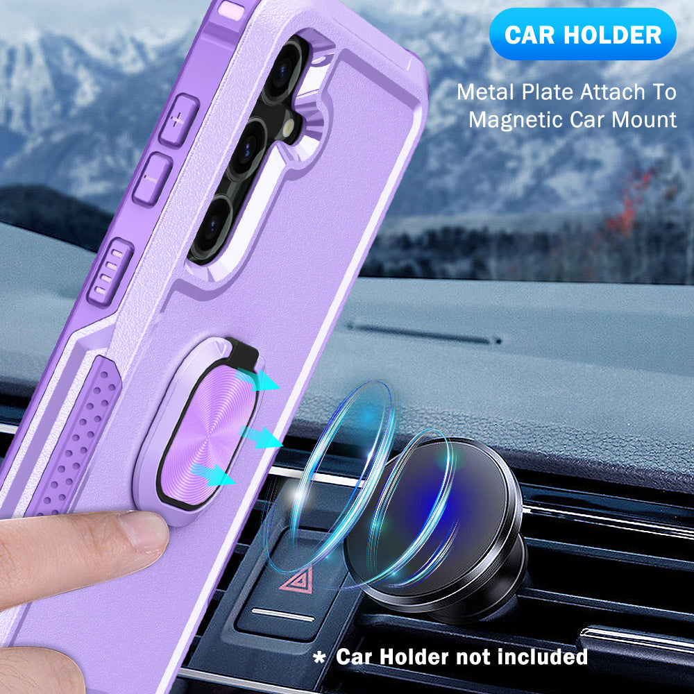 For Samsung Galaxy S24+ Case Anti-scratch PC+Silicone Rotatable Ring Kickstand Phone Protector - Light Purple