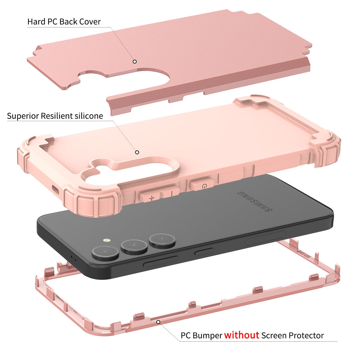 L-Style For Samsung Galaxy S24+ Case Drop-proof PC + Silicone Protective Back Cover - Rose Gold+Rose Gold