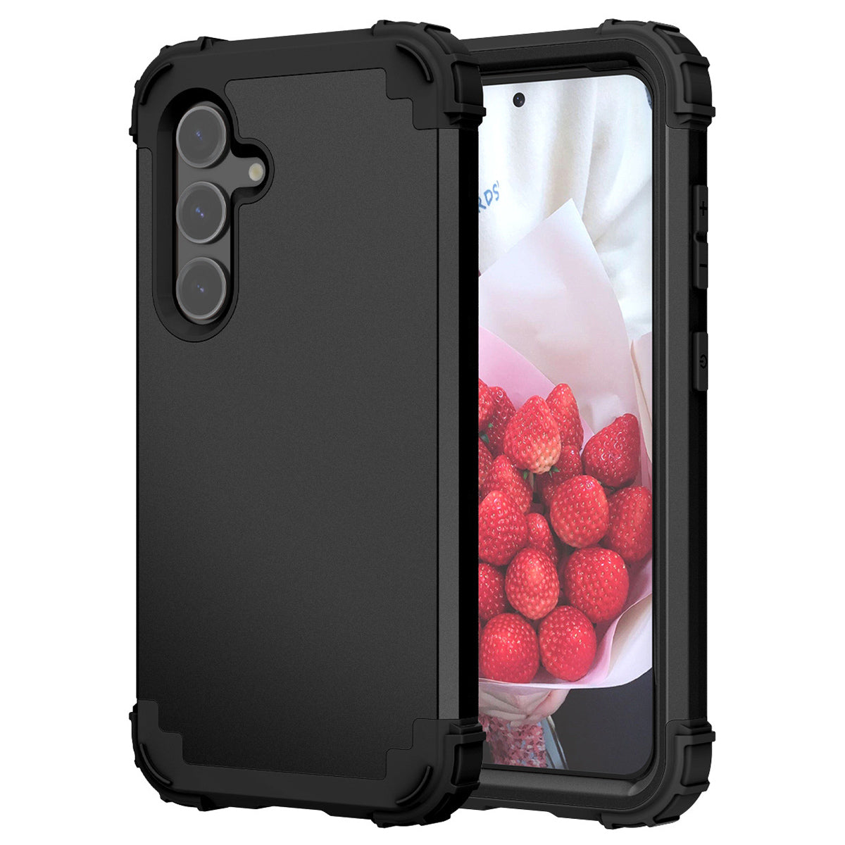 L-Style For Samsung Galaxy S24 Cell Phone Case Anti-fingerprints PC + Silicone Cover - Black+Black