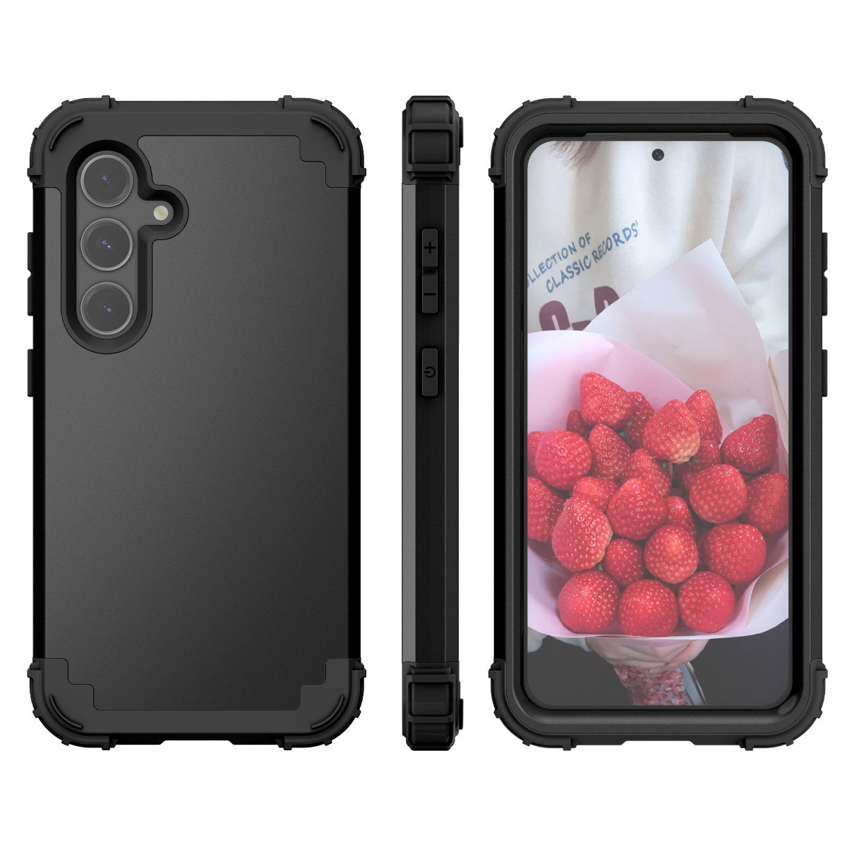 L-Style For Samsung Galaxy S24 Cell Phone Case Anti-fingerprints PC + Silicone Cover - Black+Black