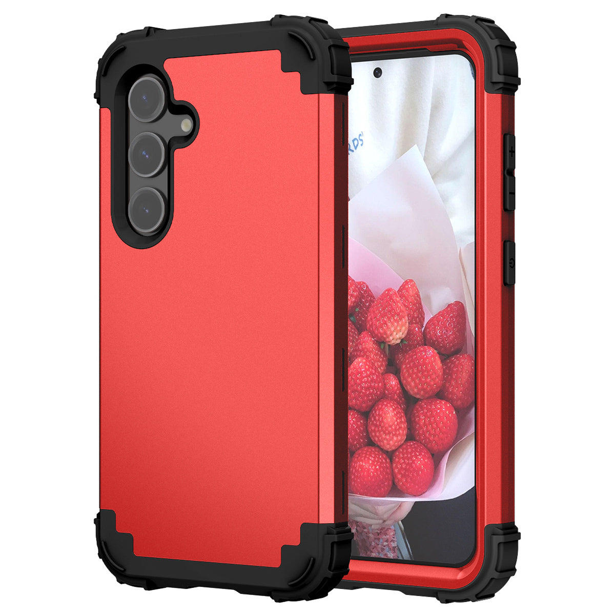 L-Style For Samsung Galaxy S24 Cell Phone Case Anti-fingerprints PC + Silicone Cover - Red+Black