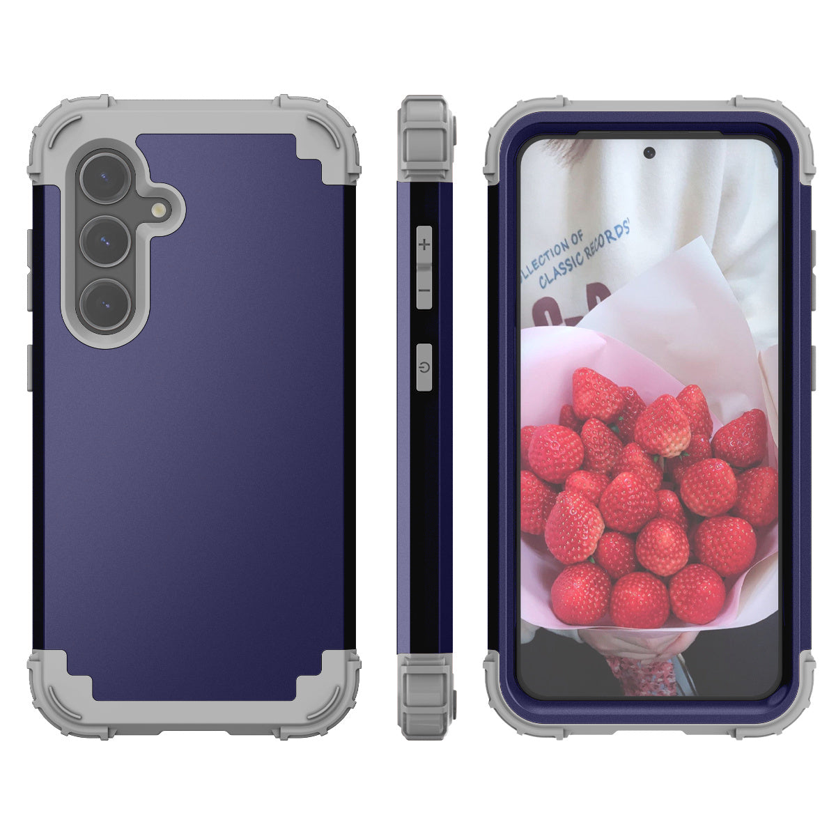 L-Style For Samsung Galaxy S24 Cell Phone Case Anti-fingerprints PC + Silicone Cover - Navy Blue+Dark Grey