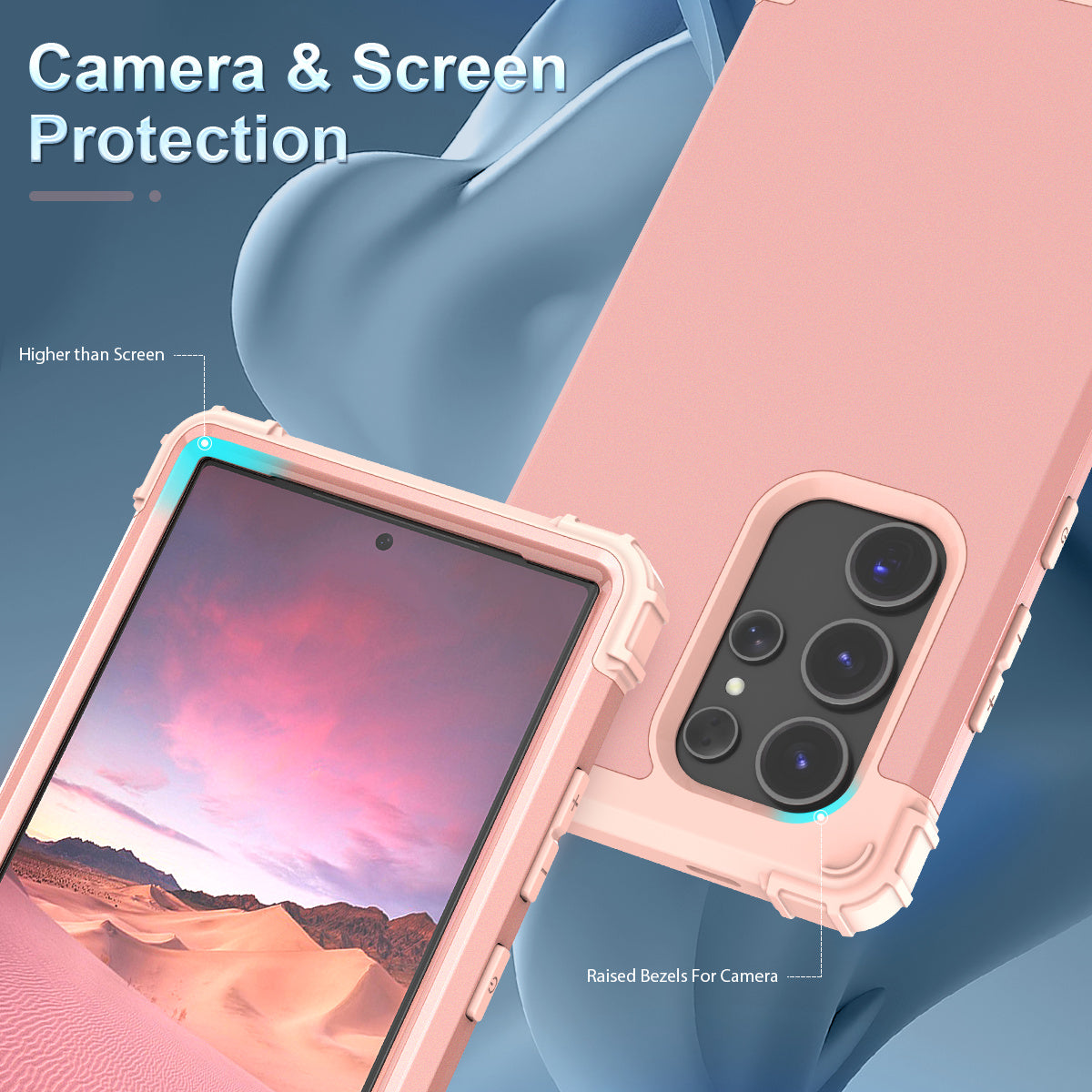 L-Style Phone Cover for Samsung Galaxy S24 Ultra Shell Scratch-resistant PC + Silicone Case - Rose Gold+Rose Gold