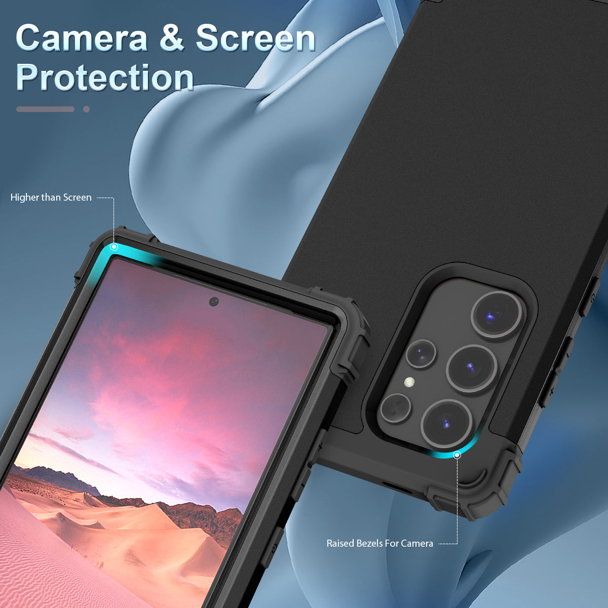L-Style Phone Cover for Samsung Galaxy S24 Ultra Shell Scratch-resistant PC + Silicone Case - Black+Black