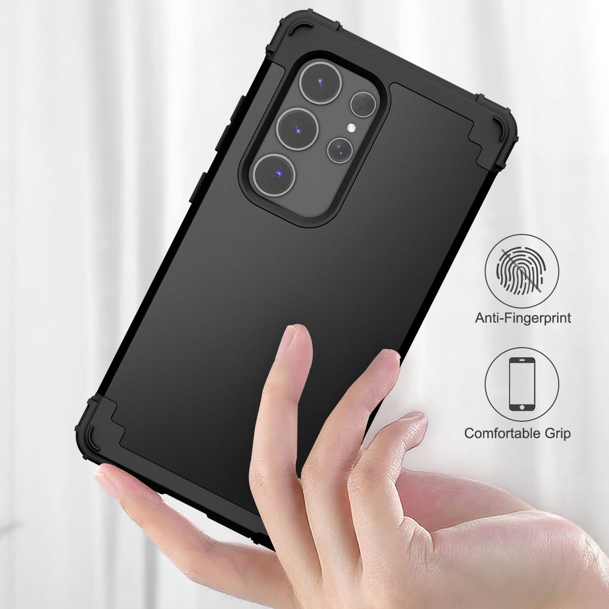 L-Style Phone Cover for Samsung Galaxy S24 Ultra Shell Scratch-resistant PC + Silicone Case - Black+Black