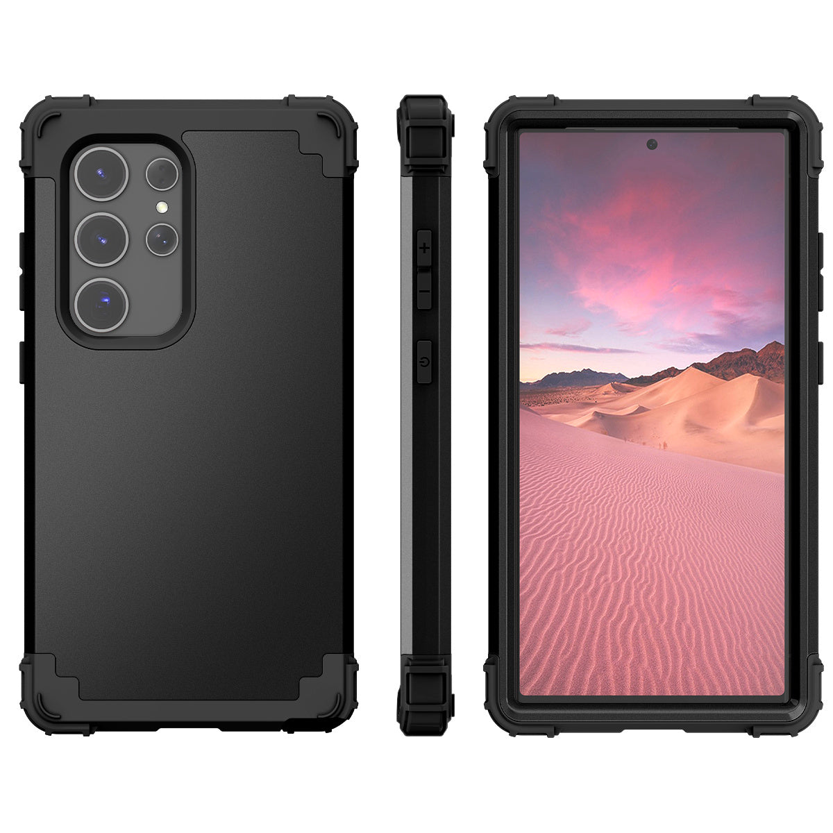 L-Style Phone Cover for Samsung Galaxy S24 Ultra Shell Scratch-resistant PC + Silicone Case - Black+Black