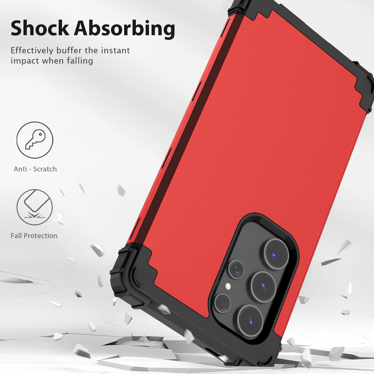 L-Style Phone Cover for Samsung Galaxy S24 Ultra Shell Scratch-resistant PC + Silicone Case - Red+Black