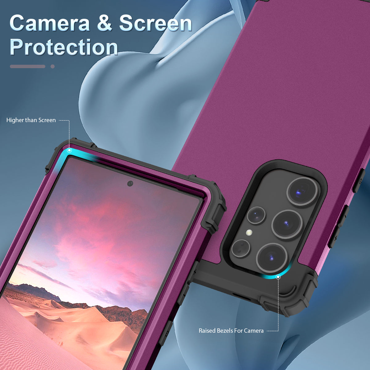 L-Style Phone Cover for Samsung Galaxy S24 Ultra Shell Scratch-resistant PC + Silicone Case - Dark Purple+Black