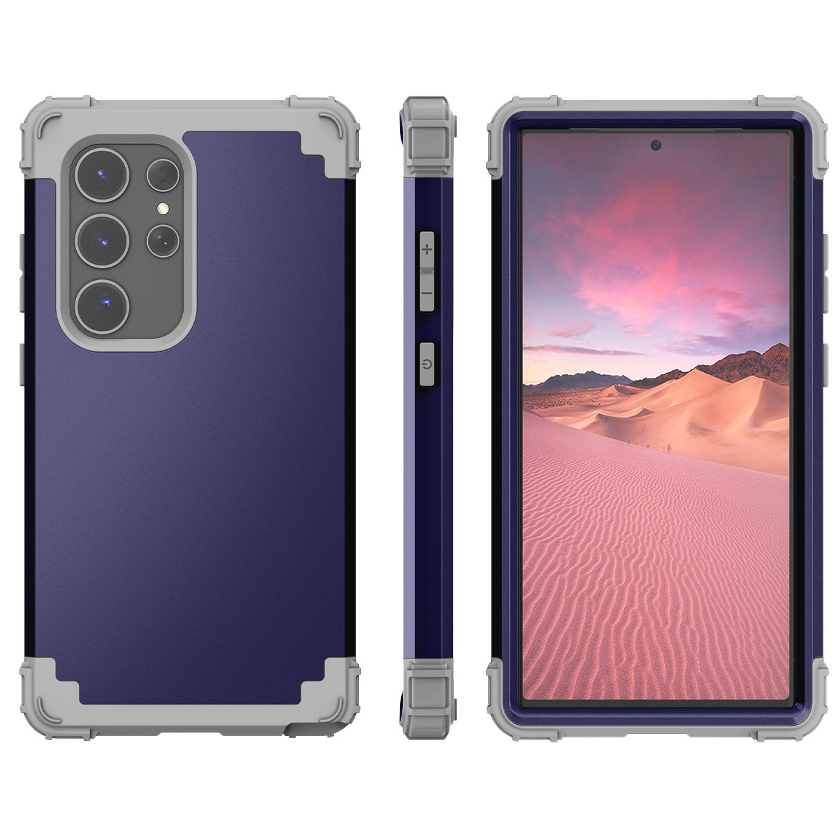 L-Style Phone Cover for Samsung Galaxy S24 Ultra Shell Scratch-resistant PC + Silicone Case - Navy Blue+Dark Grey