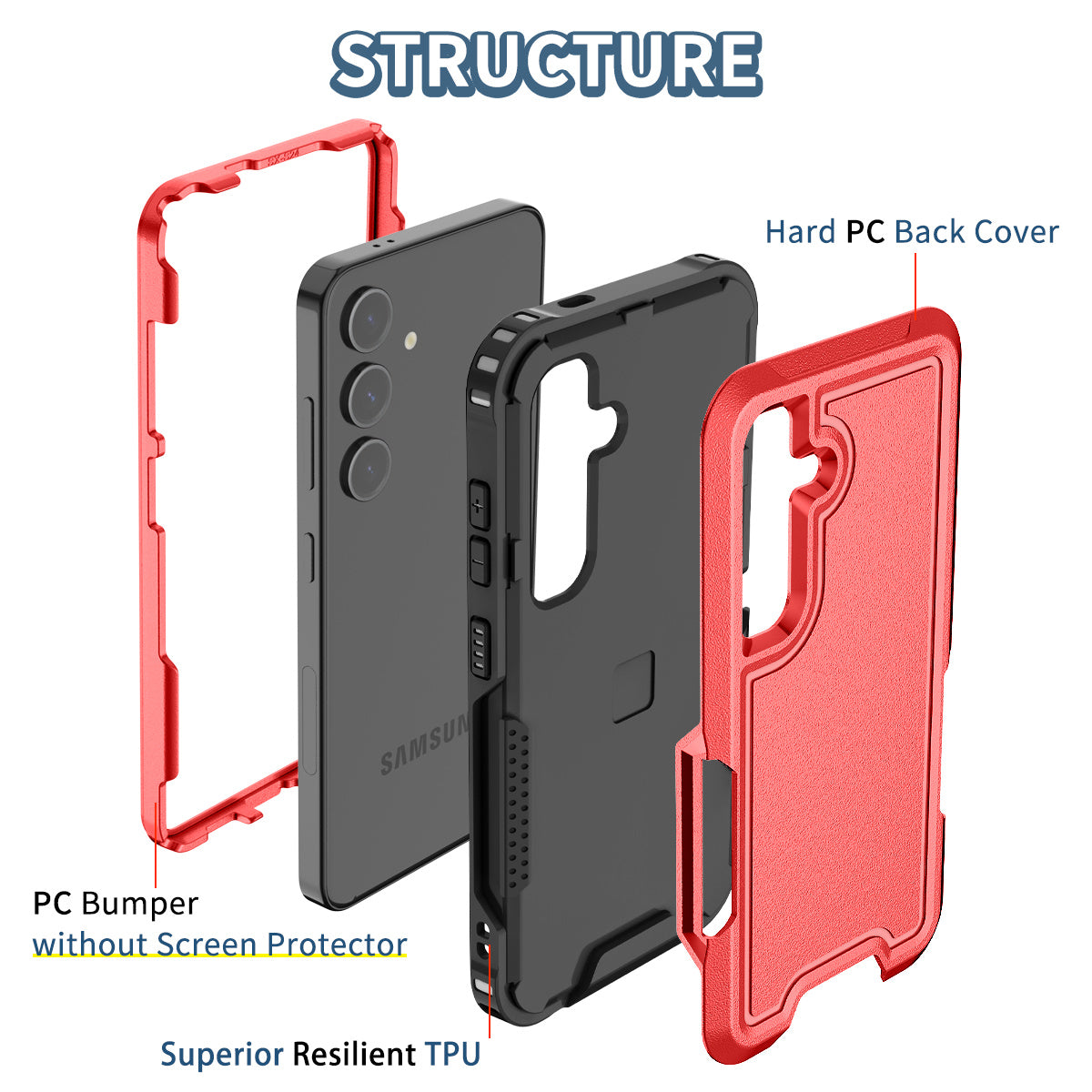 Style F1 For Samsung Galaxy S24+ Back Case Drop-proof PC + TPU Phone Cover - Red